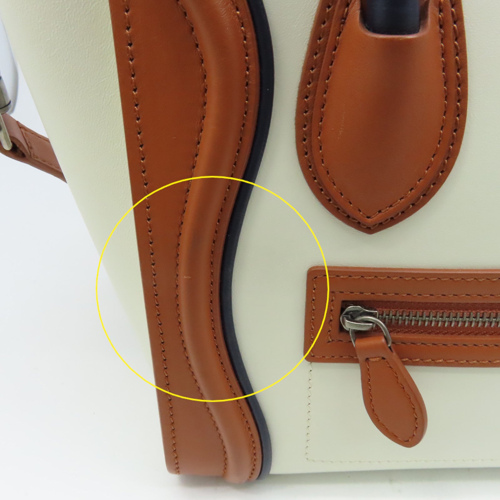 CELINE 牛皮皮革Nano Luggage 2Way Shoulder Bag手挽肩背兩用袋米白色/啡色