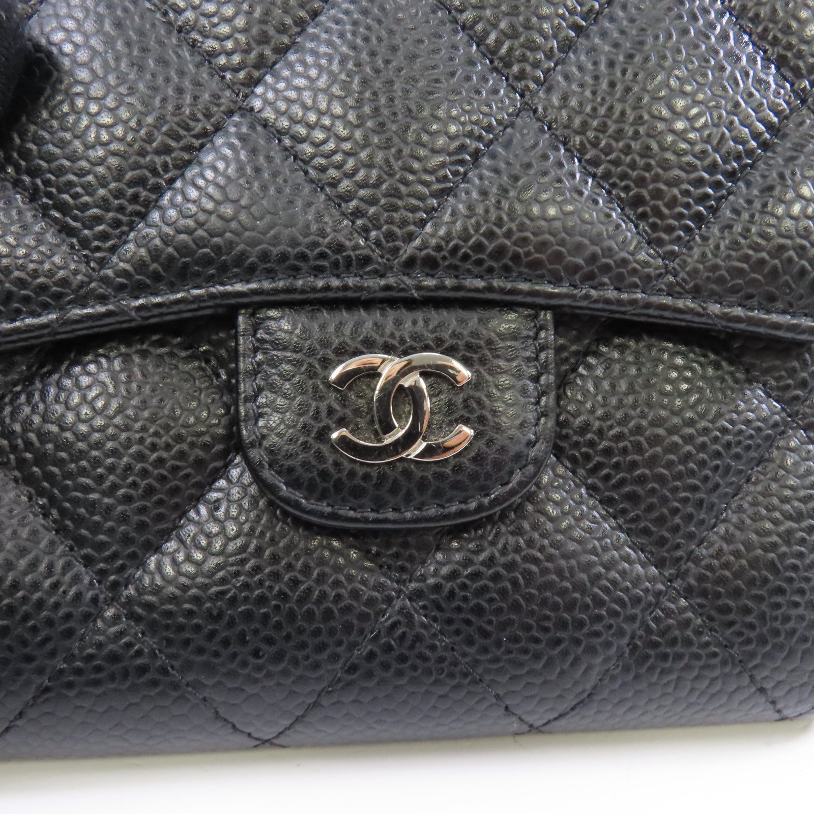 CHANEL 菱格Caviar皮革Classic Wallet銀扣錢包黑色