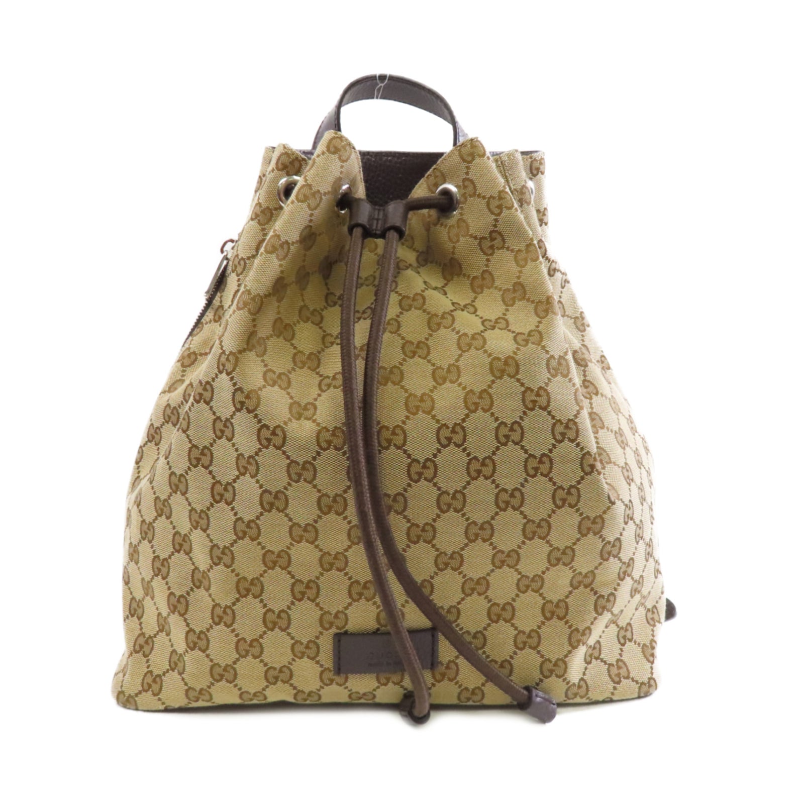 GUCCI 帆布Backpack銀扣背包棕色