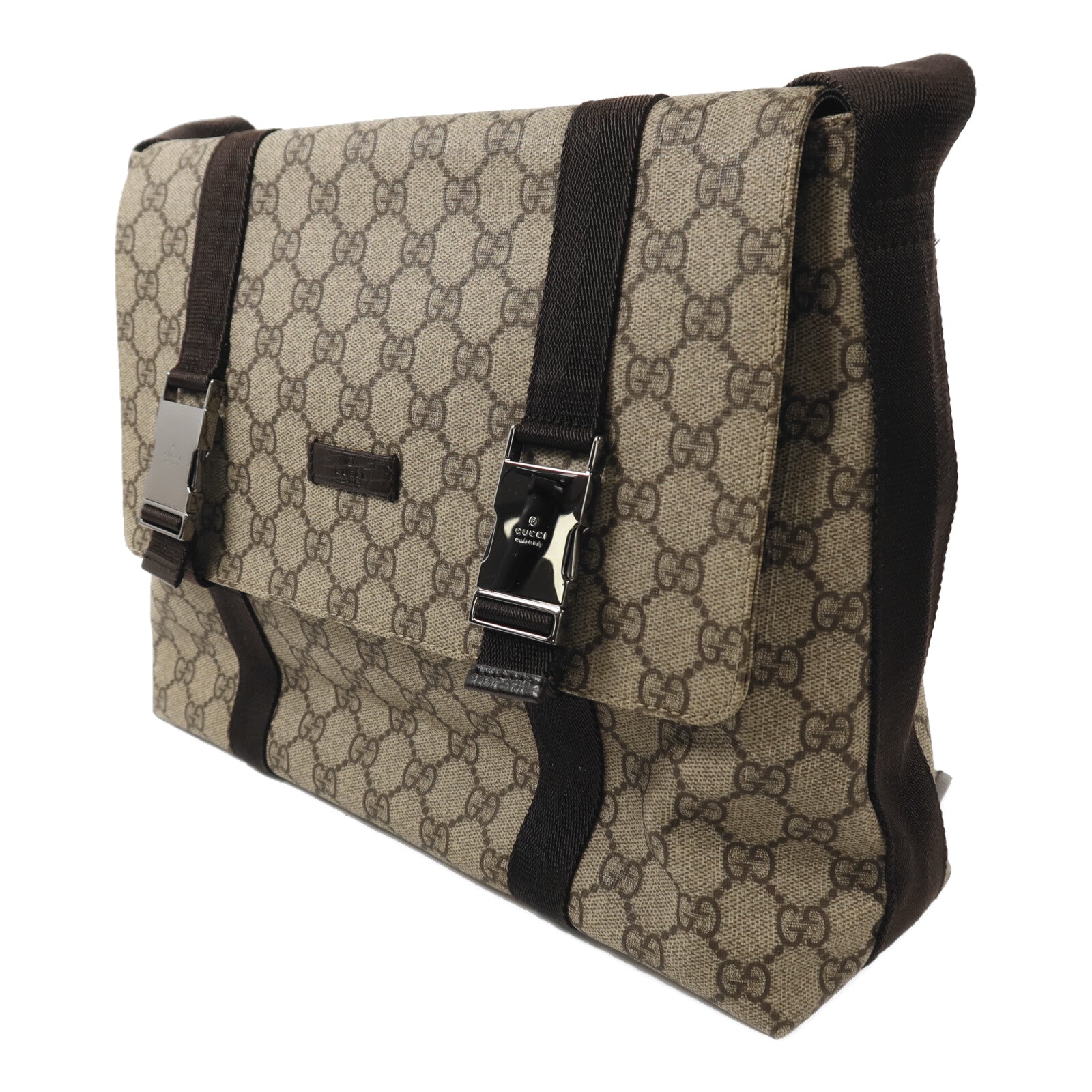 GUCCI 塗層帆布GG Supreme銀扣肩背袋