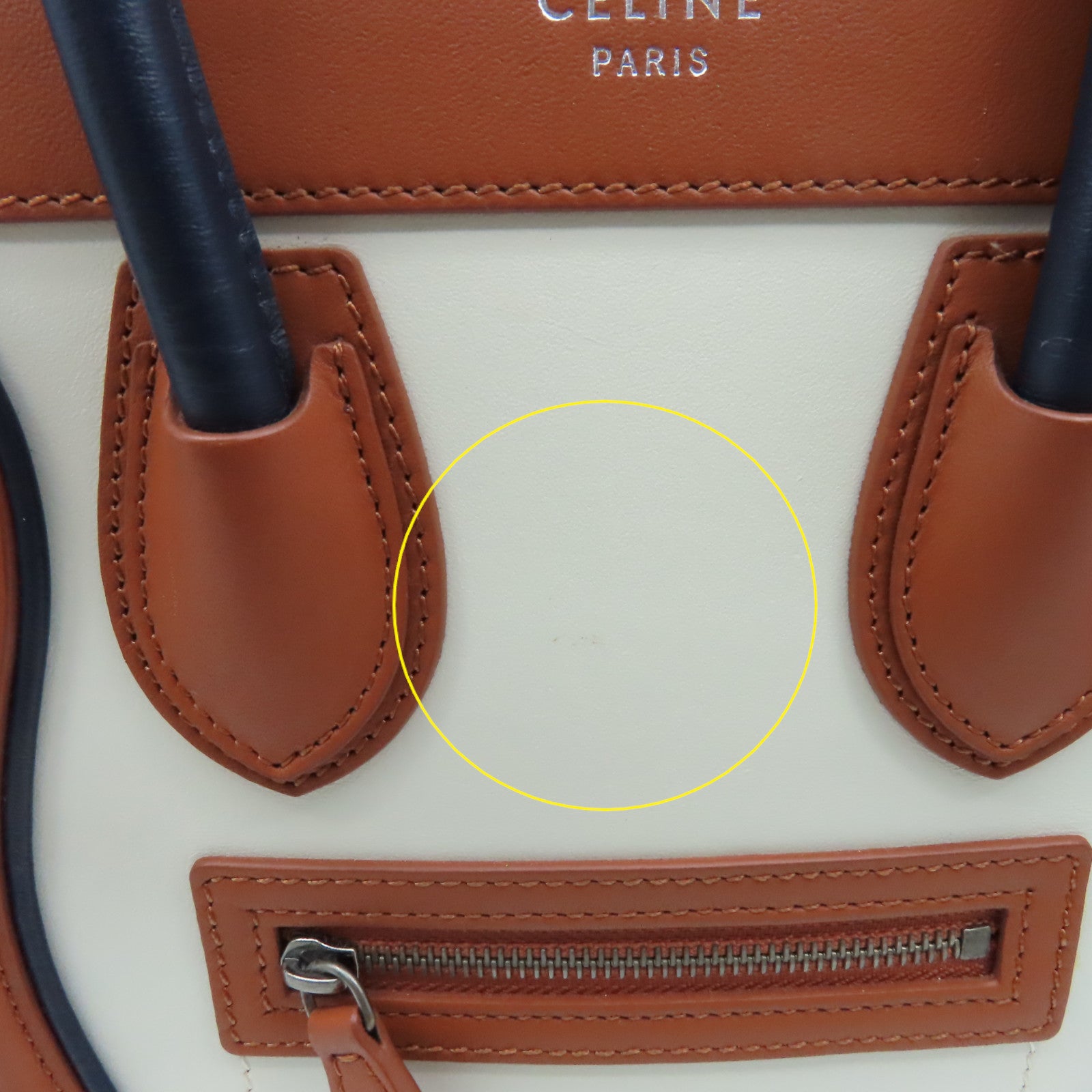CELINE 牛皮皮革Nano Luggage 2Way Shoulder Bag手挽肩背兩用袋米白色/啡色