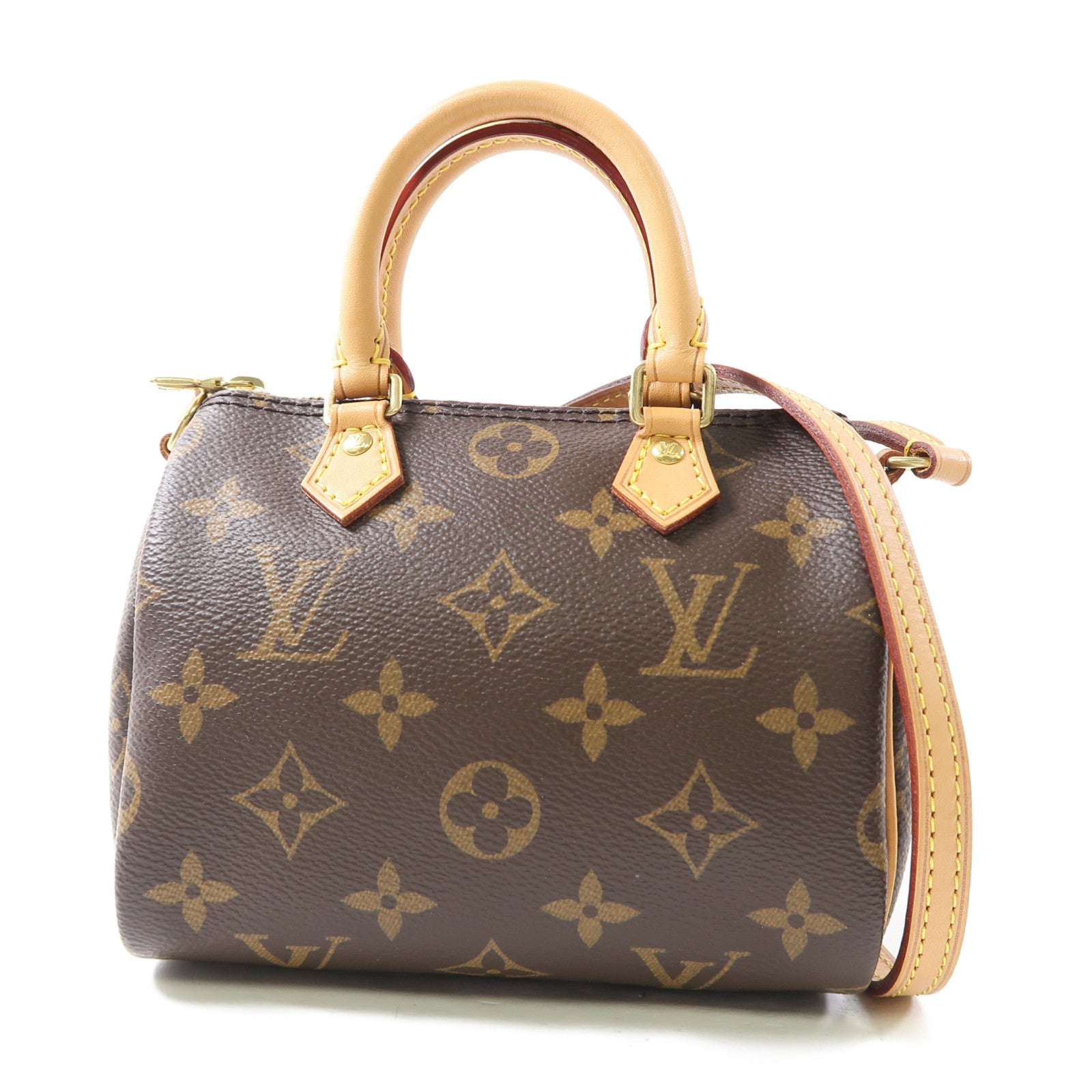 LOUIS VUITTON Monogram Nano Speedy金扣手挽肩背兩用袋棕色