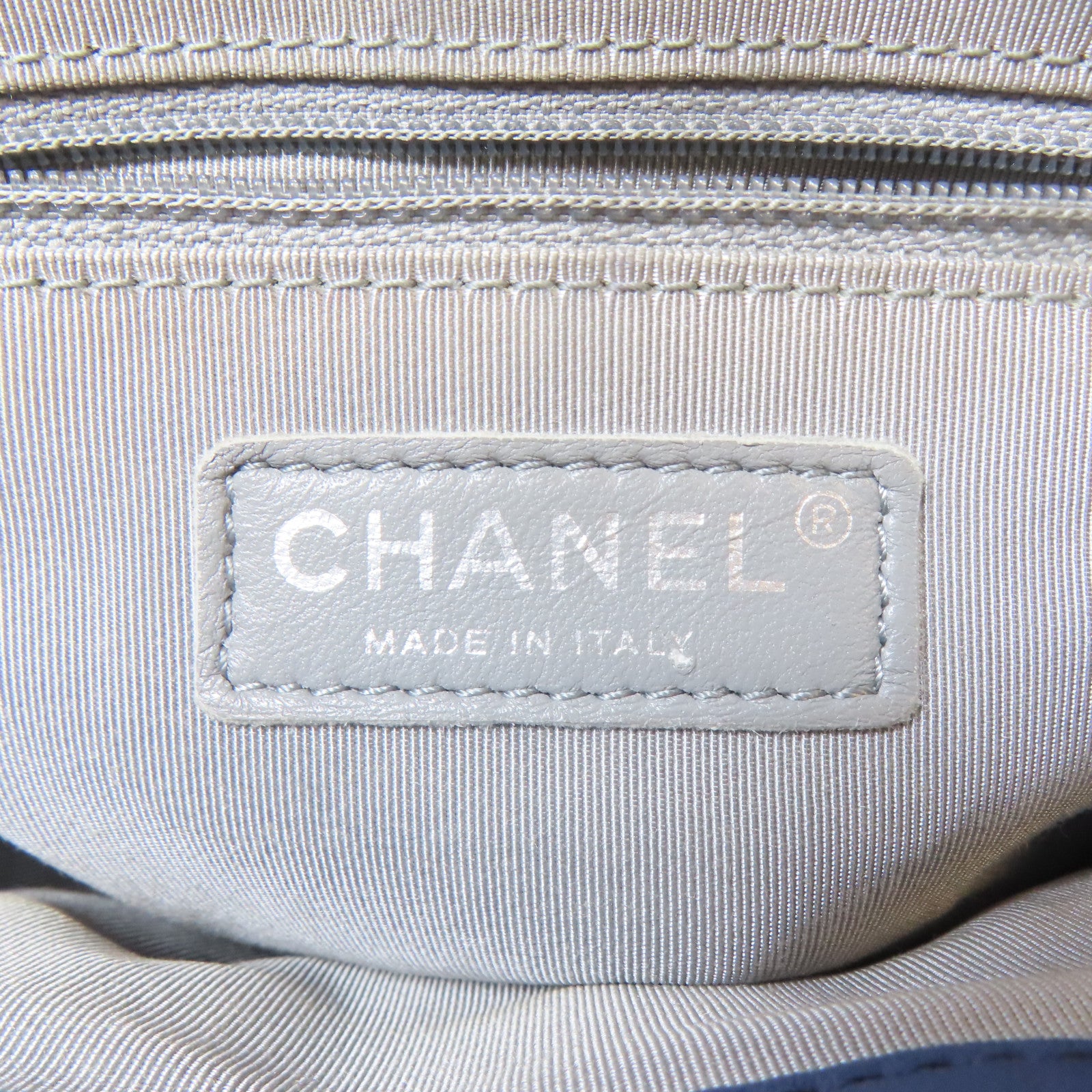 CHANEL 菱格牛皮皮革Chain Shoulder銀扣鏈帶肩背袋藍色