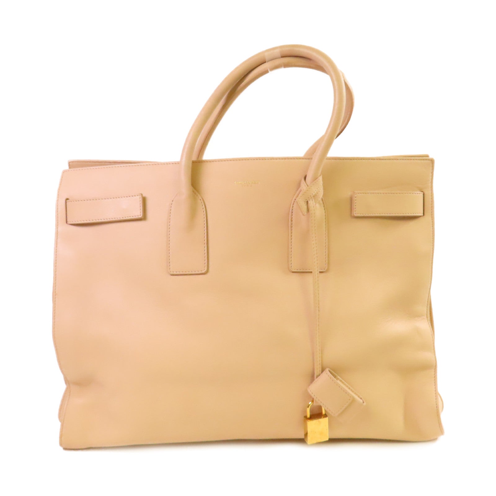 SAINT LAURENT 牛皮皮革Sac De Jour Large Shoulder Bag肩背袋杏色