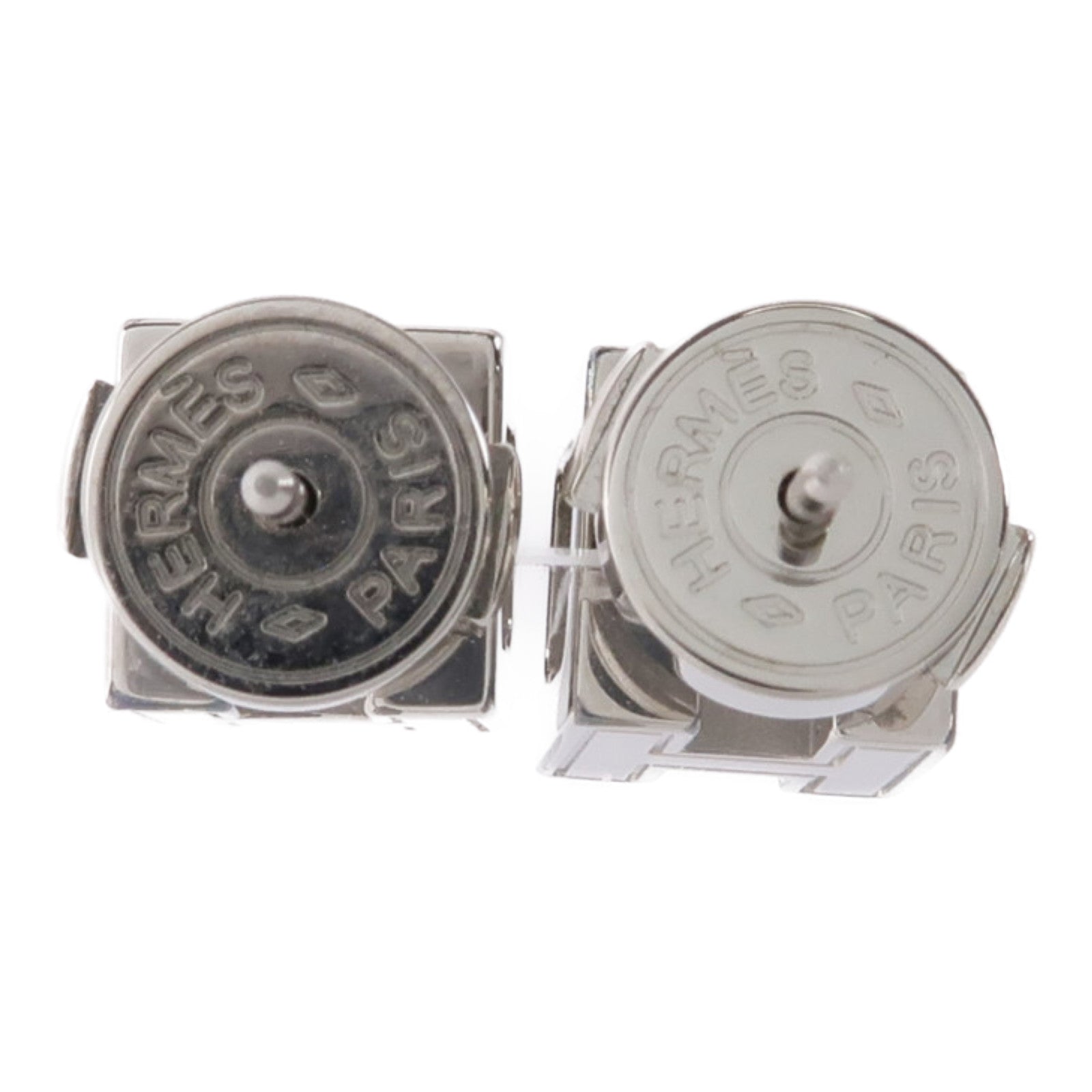 HERMES 金屬H Cube Earrings耳環銀色/橙色