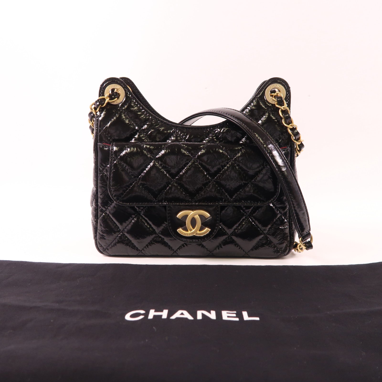 CHANEL 皮革Hobo金扣鏈帶肩背袋