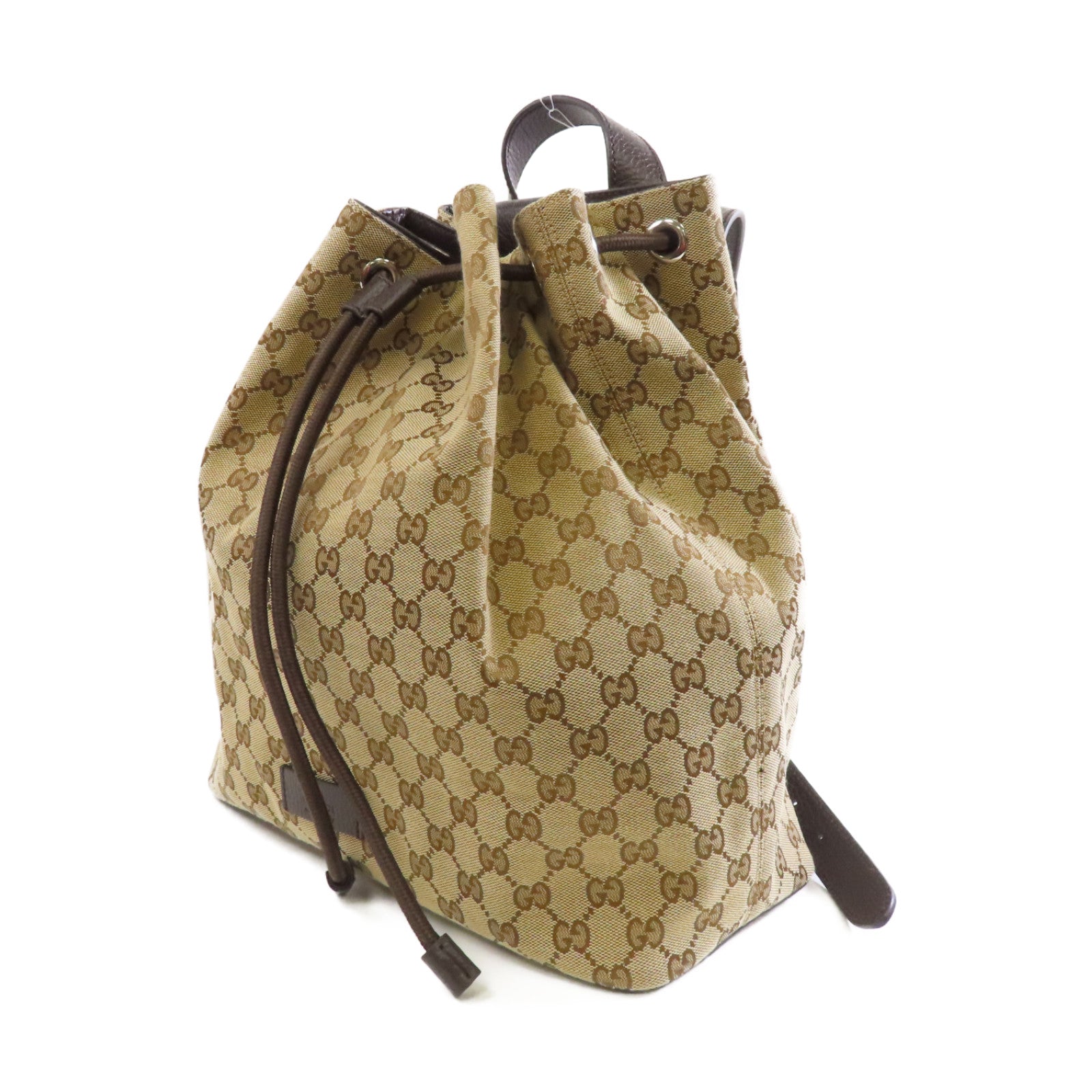 GUCCI 帆布Backpack銀扣背包棕色