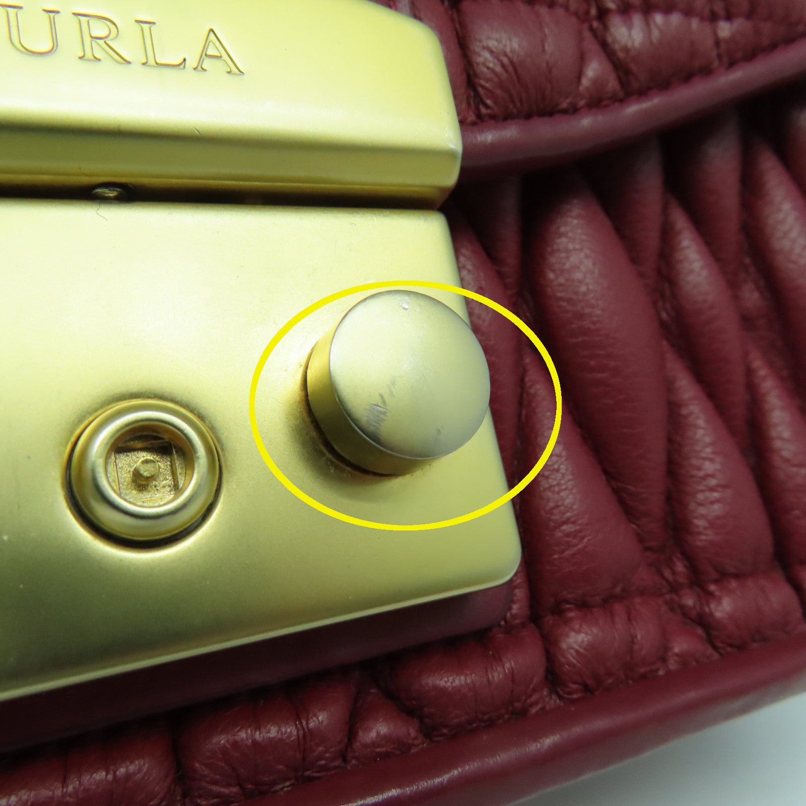 Furla 牛皮皮革Chain Bag金扣鏈帶肩背袋紅色