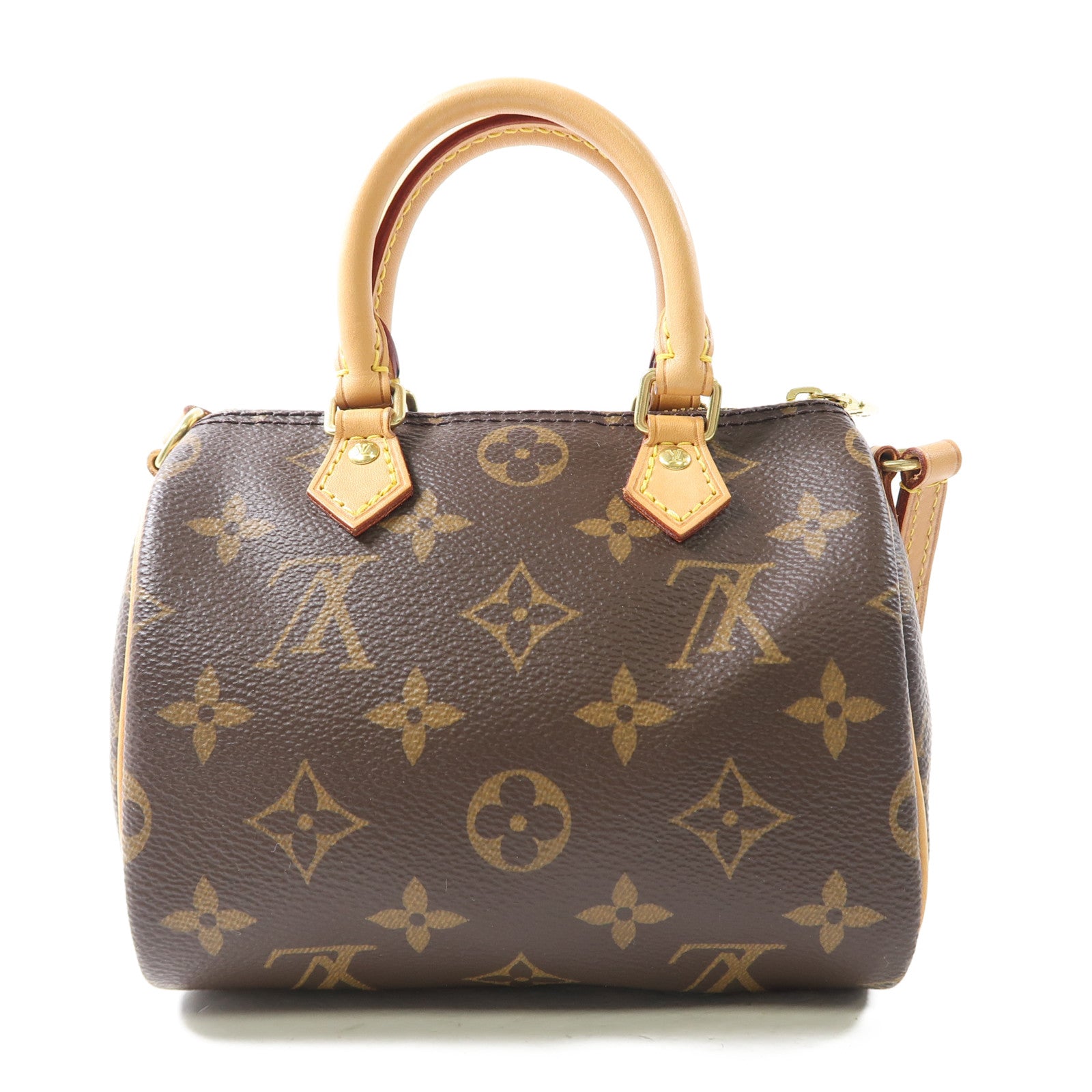 LOUIS VUITTON Monogram Nano Speedy金扣手挽肩背兩用袋棕色
