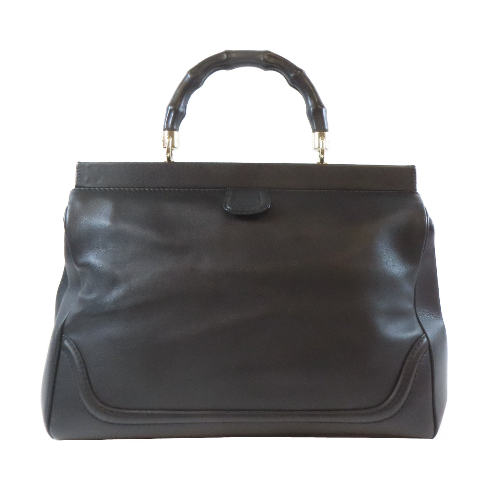 GUCCI 【激減優惠】皮革Bamboo Handbag銀扣手挽袋黑色