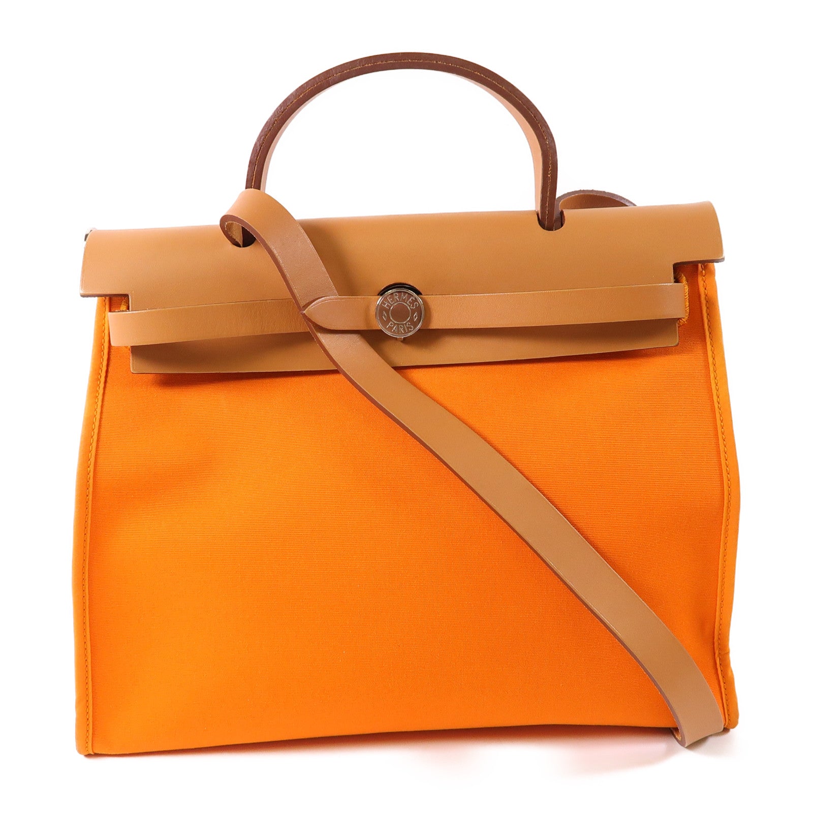 HERMES 帆布Herbag PM銀扣手挽肩背兩用袋93 Orange