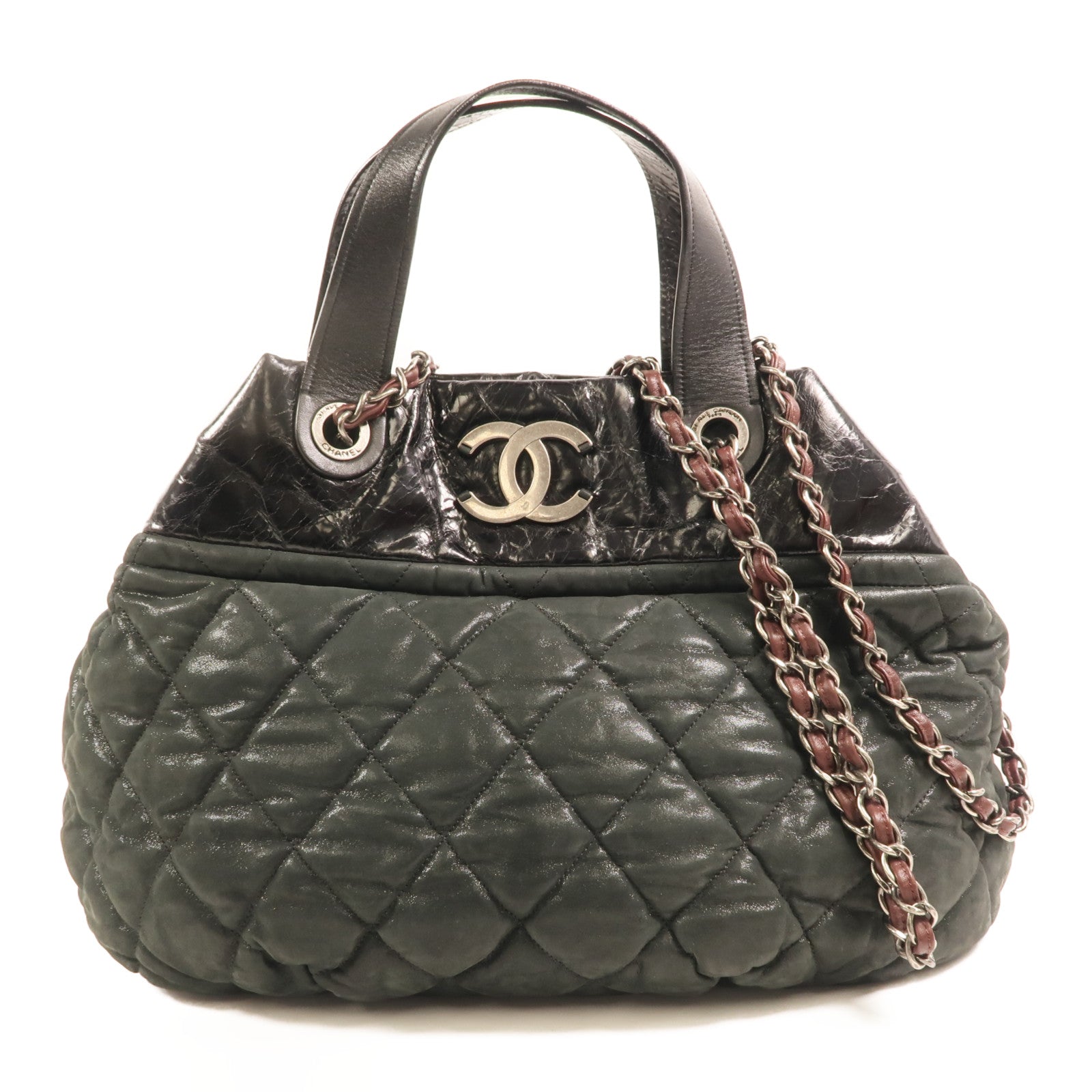 CHANEL 牛皮皮革In The Mix銀扣鏈帶手挽肩背兩用袋
