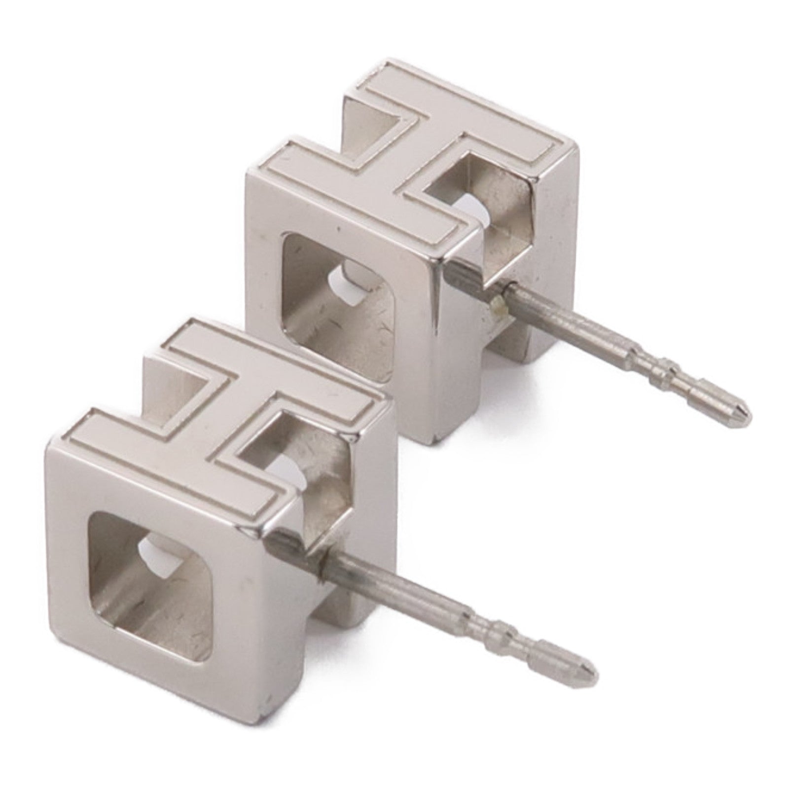 HERMES 金屬H Cube Earrings耳環銀色/橙色