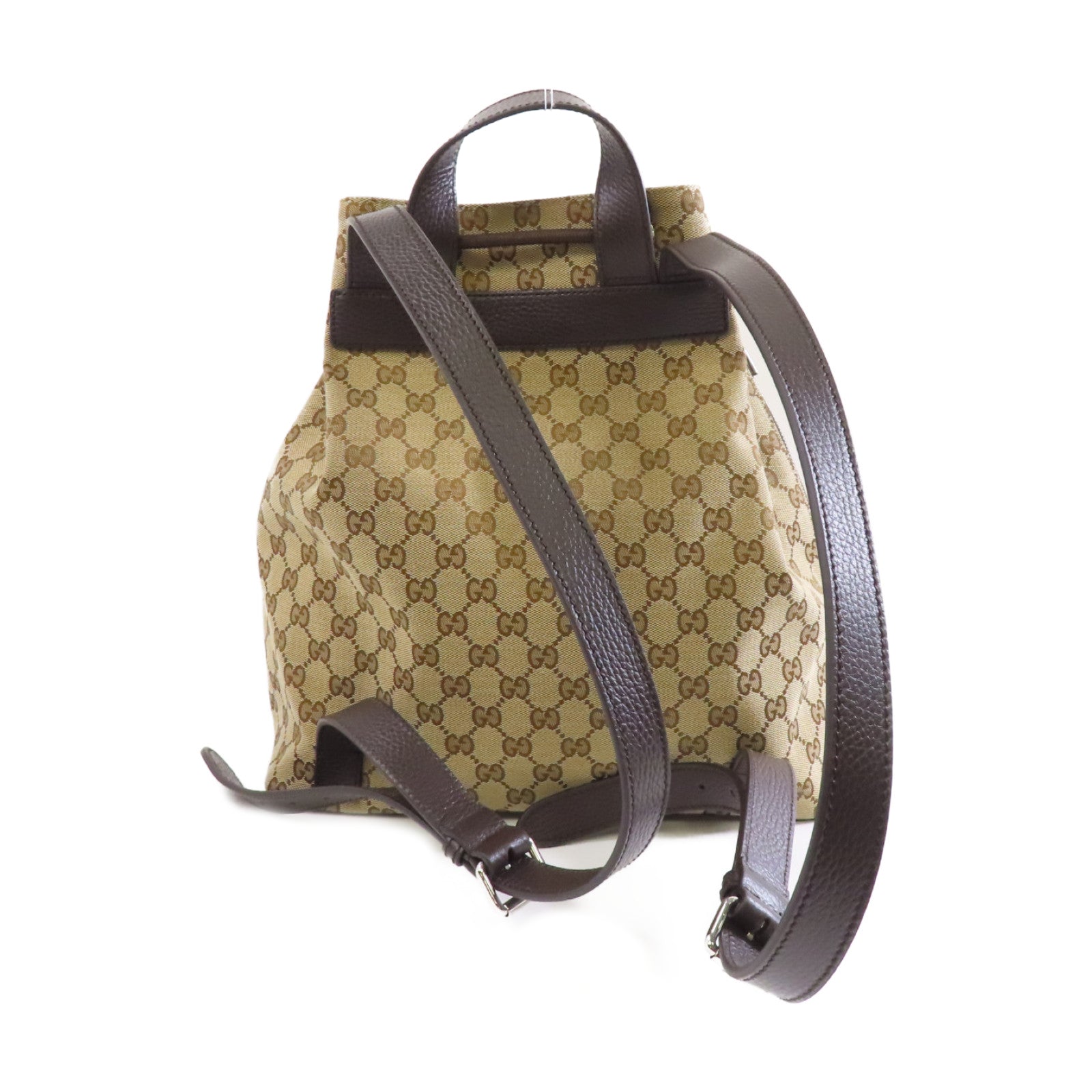GUCCI 帆布Backpack銀扣背包棕色