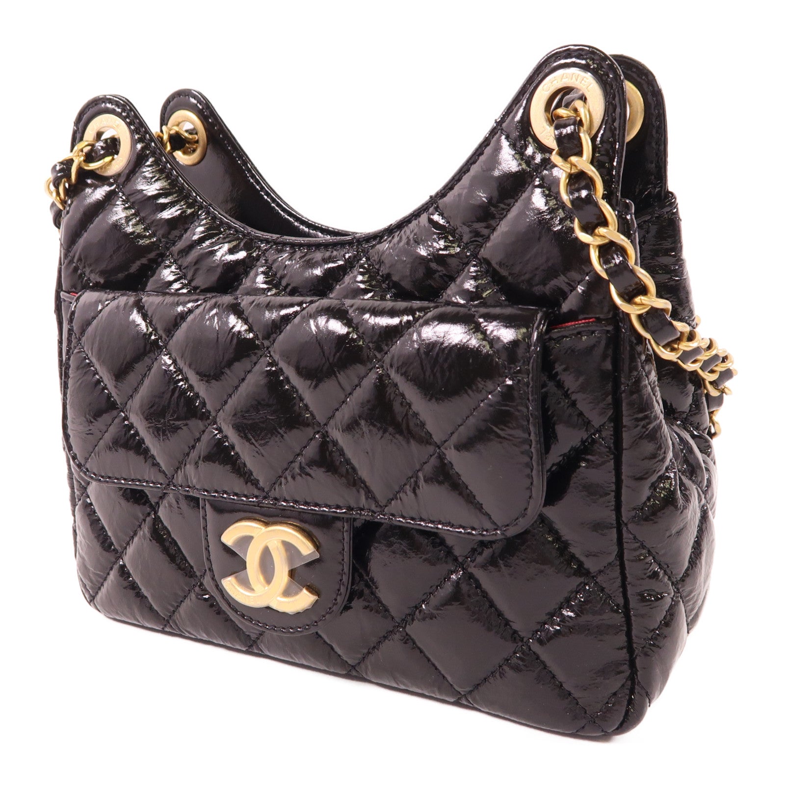 CHANEL 皮革Hobo金扣鏈帶肩背袋