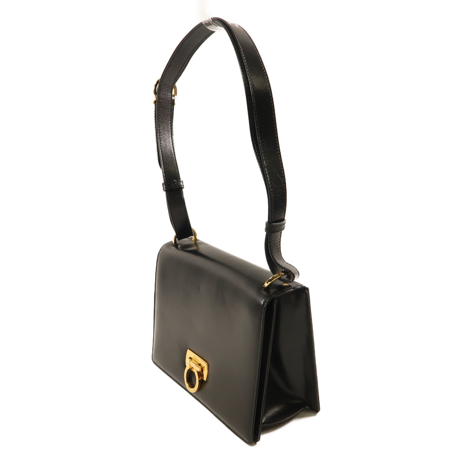 Salvatore Ferragamo 羊皮皮革Shoulder Bag金扣肩背袋黑色
