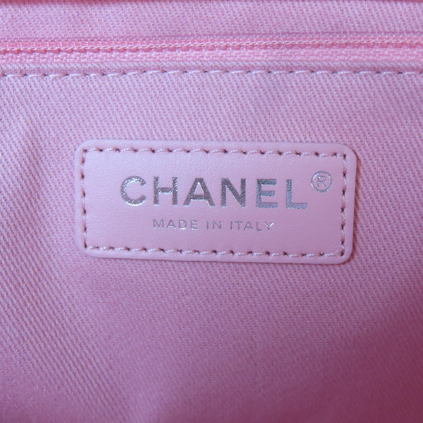 CHANEL 帆布Deauville Tote銀扣鏈帶肩背袋粉紅色