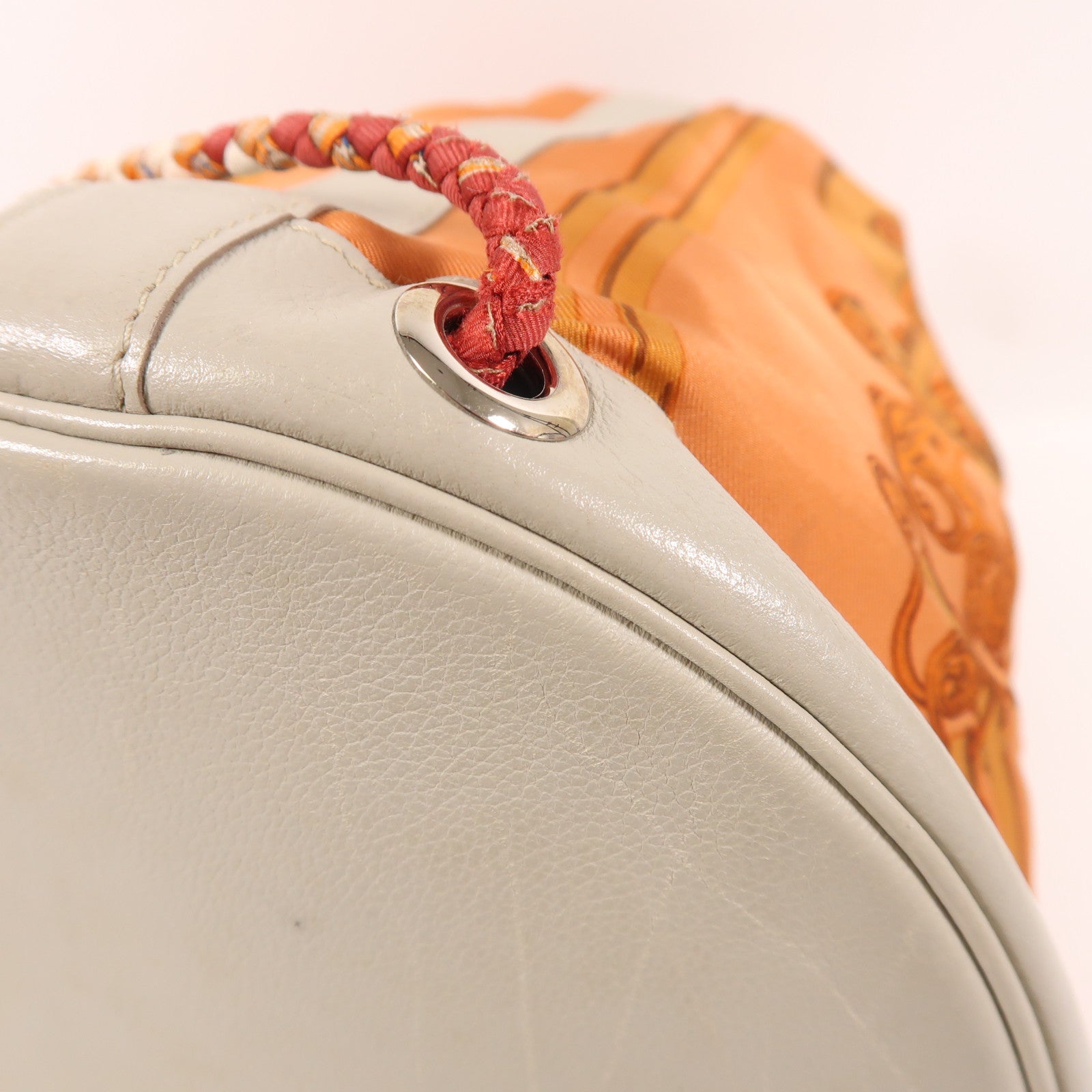 HERMES 絲質Soie Cool銀扣背包橙色