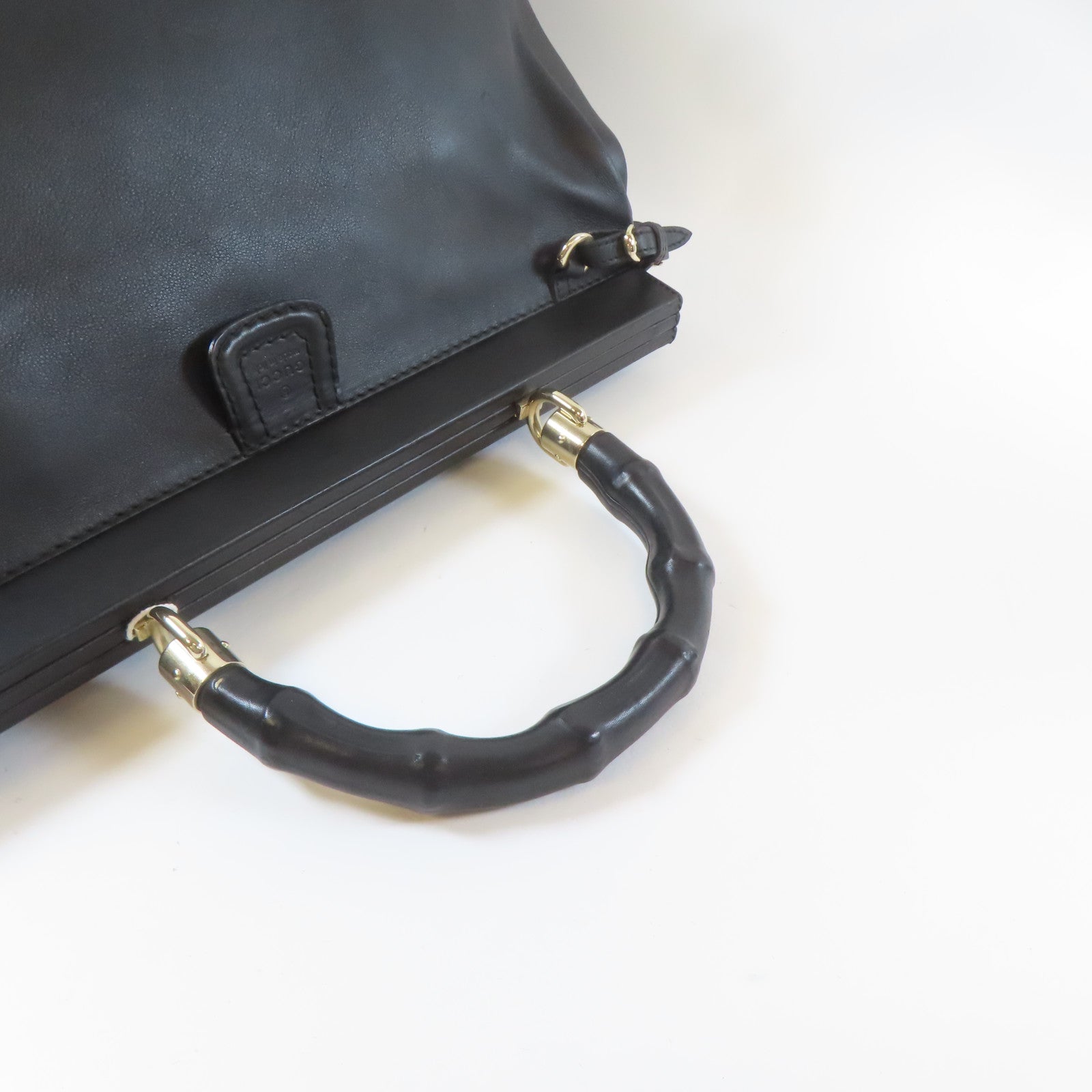 GUCCI 【激減優惠】皮革Bamboo Handbag銀扣手挽袋黑色