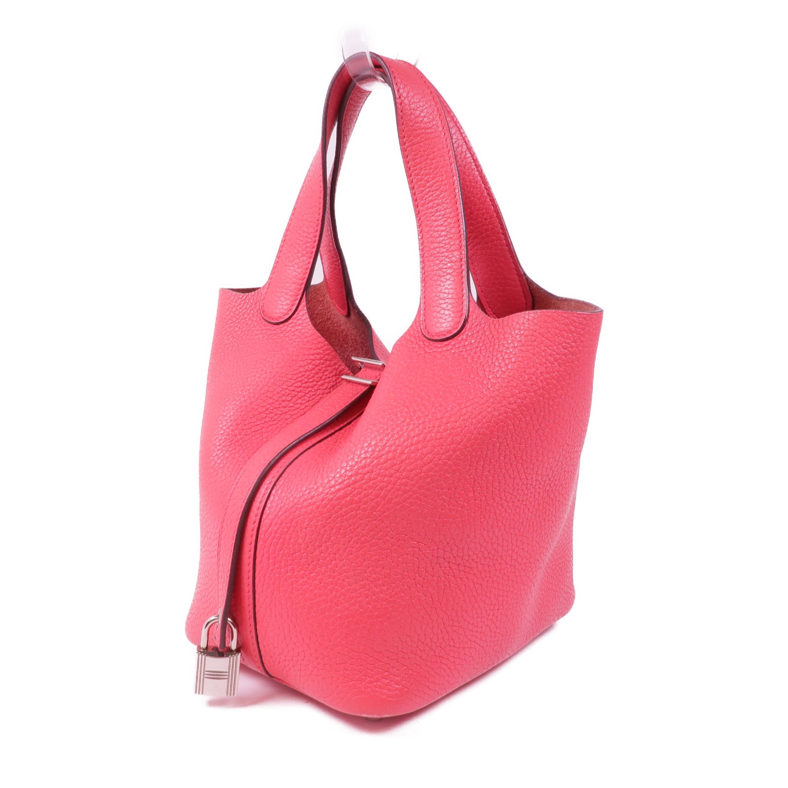 HERMES Clemence皮革Picotin PM銀扣手挽袋Rose Extreme