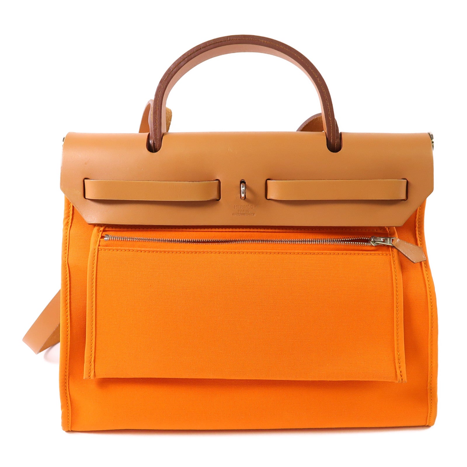 HERMES 帆布Herbag PM銀扣手挽肩背兩用袋93 Orange