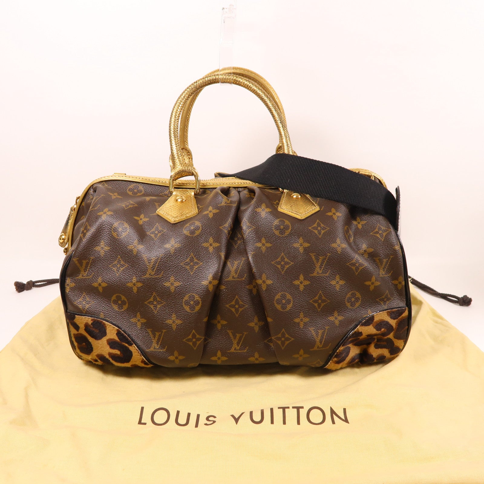 LOUIS VUITTON 【激減優惠】Monogram/蛇皮皮革/馬毛Leopard Steven金扣手挽肩背兩用袋