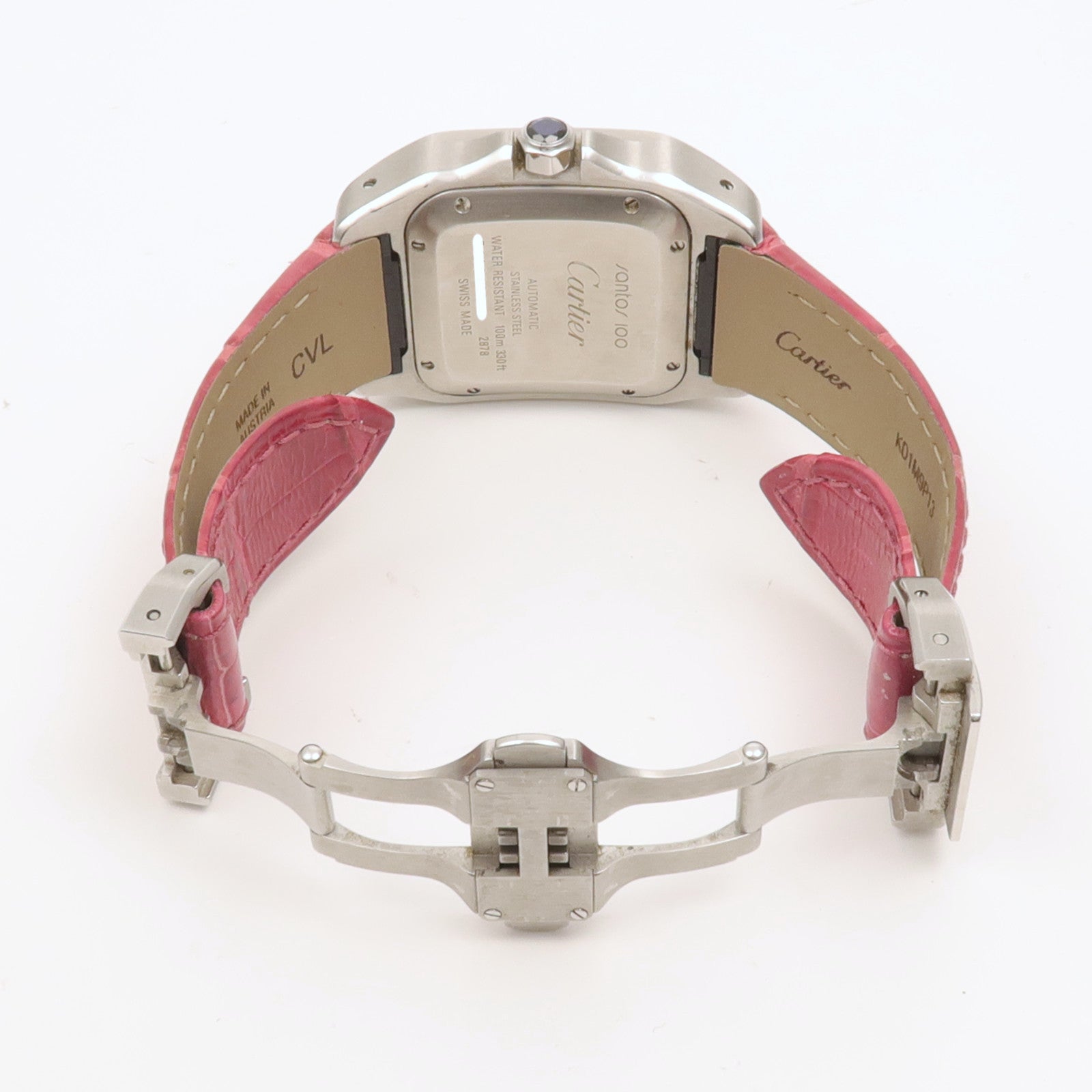 CARTIER Santos 100不鏽鋼/皮革手錶自動機芯白色