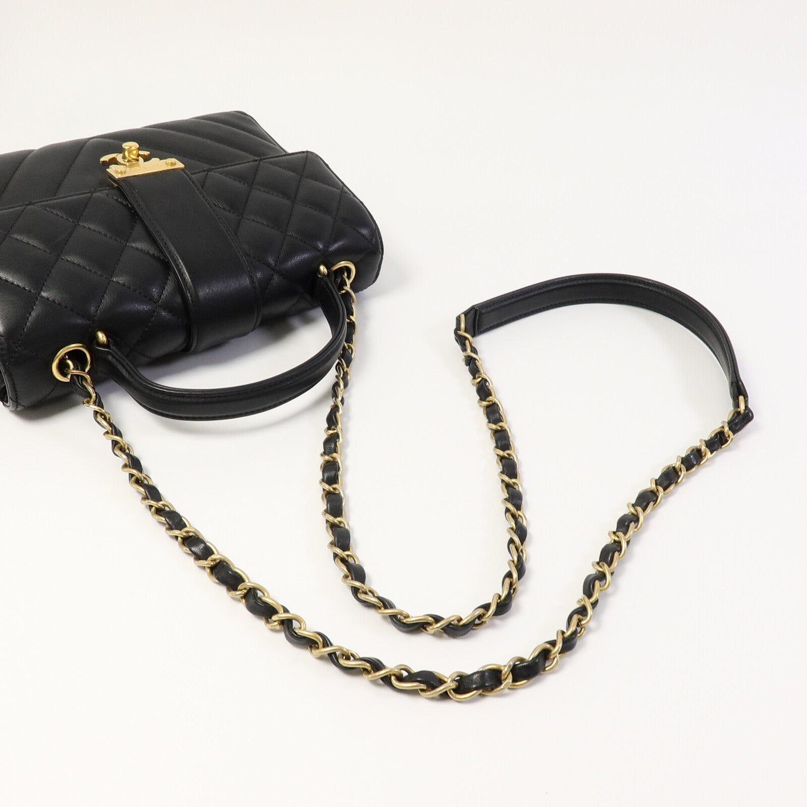 CHANEL 牛皮皮革Top Handle Flap鏈帶手挽肩背兩用袋