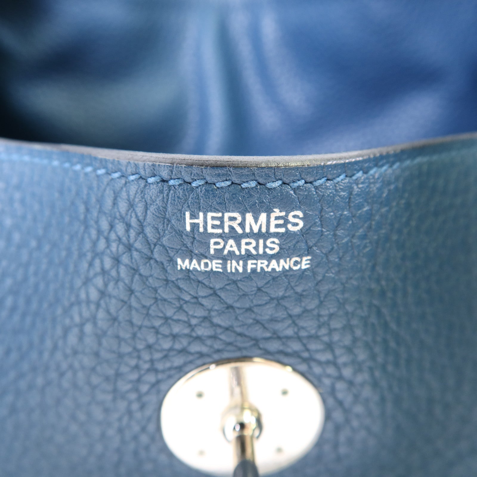HERMES Clemence皮革Lindy 30銀扣手挽肩背兩用袋Bleu Jean