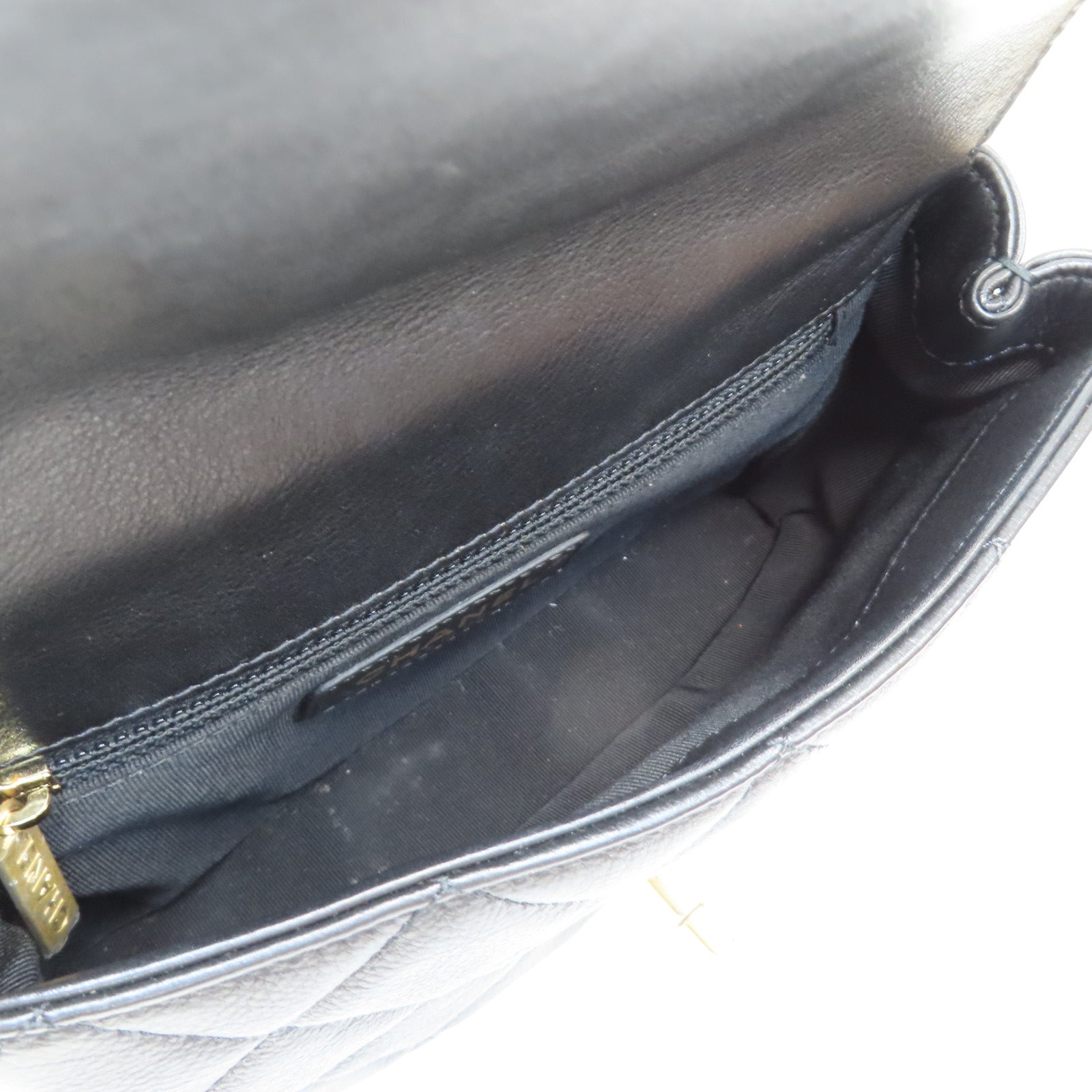 CHANEL 菱格牛皮皮革Flap Waist Bag金扣腰包黑色