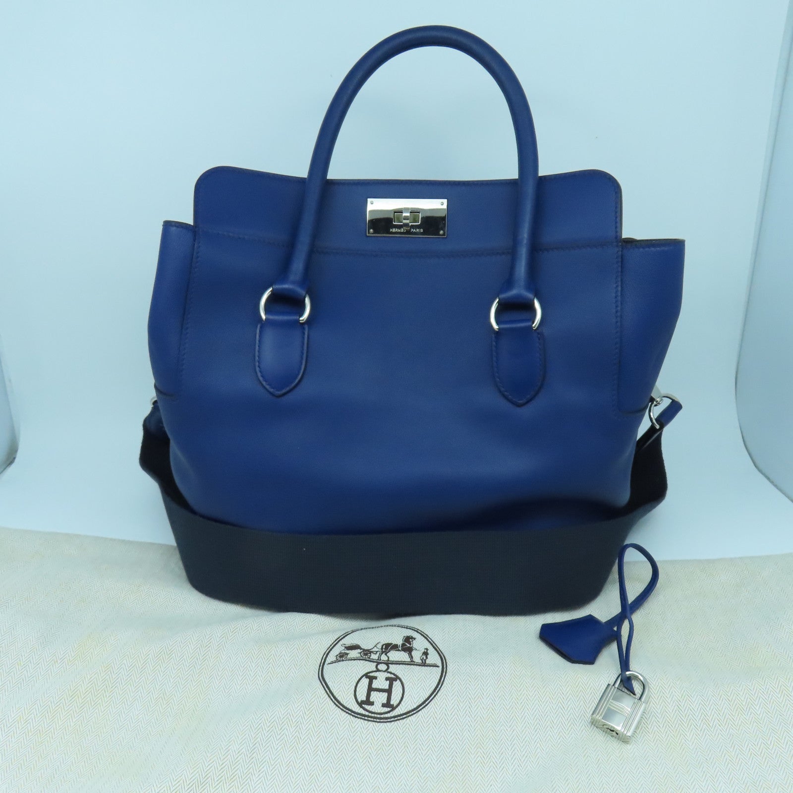 HERMES 【激減優惠】Swift皮革ToolBox 26銀扣手挽肩背兩用袋藍色