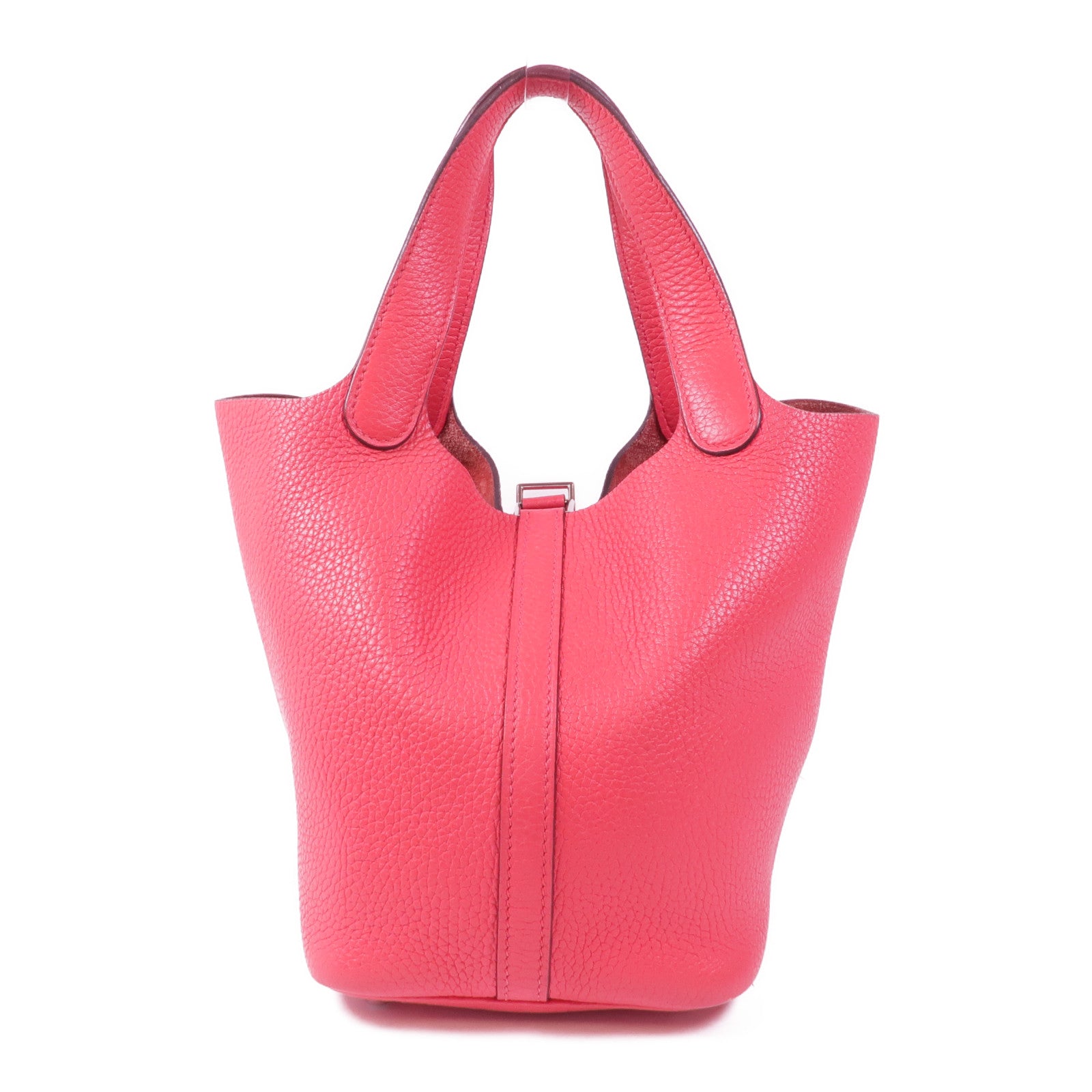 HERMES Clemence皮革Picotin PM銀扣手挽袋Rose Extreme