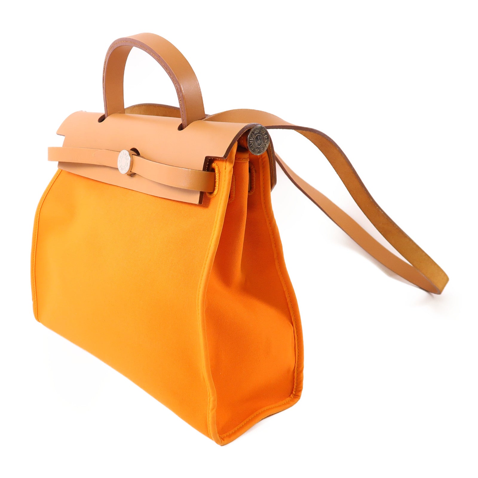 HERMES 帆布Herbag PM銀扣手挽肩背兩用袋93 Orange