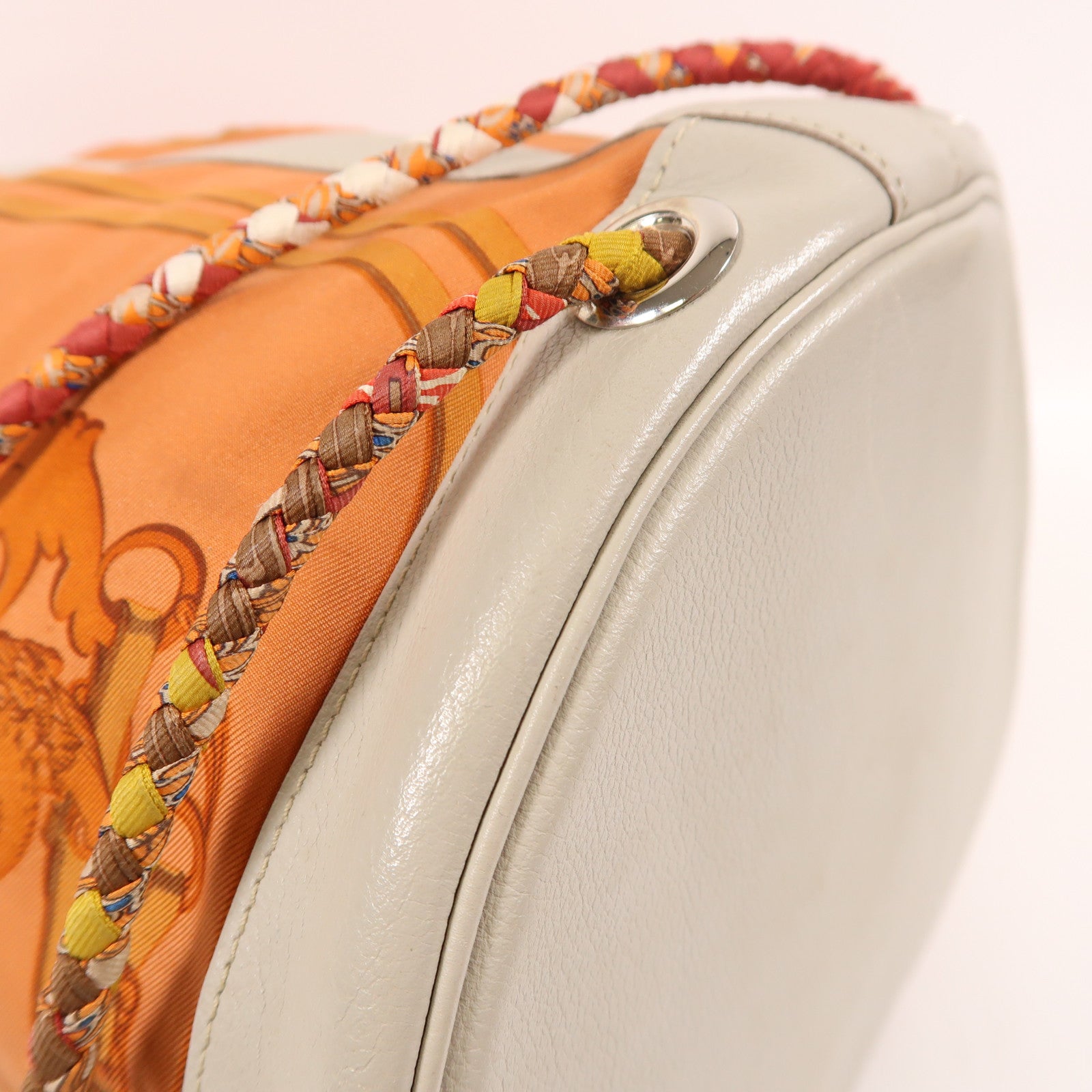 HERMES 絲質Soie Cool銀扣背包橙色