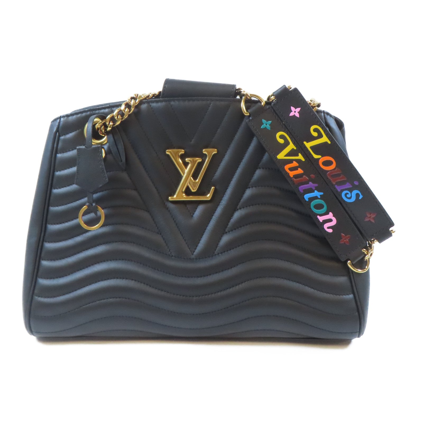 LOUIS VUITTON 牛皮皮革New Wave Tote金扣鏈帶肩背袋黑色
