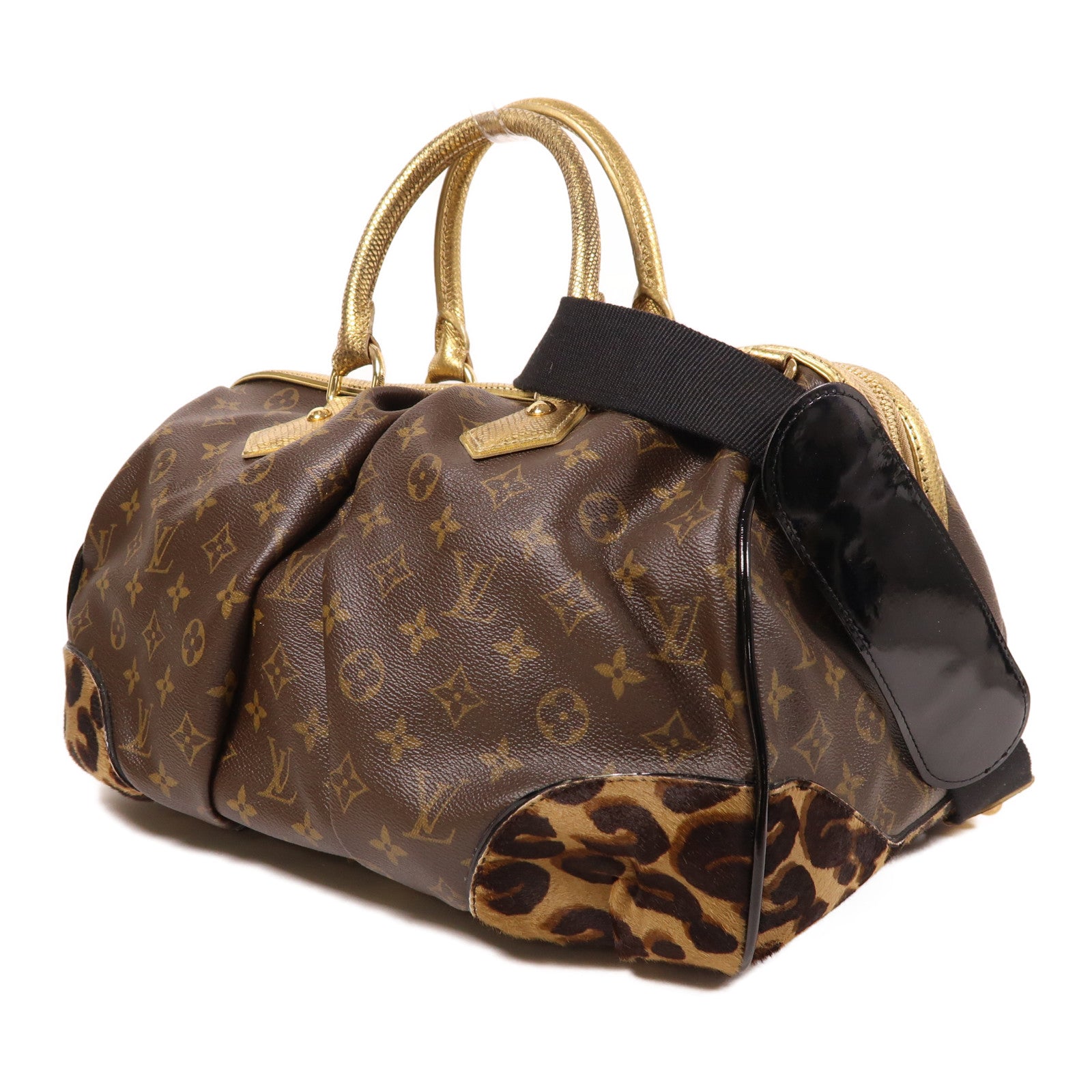 LOUIS VUITTON 【激減優惠】Monogram/蛇皮皮革/馬毛Leopard Steven金扣手挽肩背兩用袋