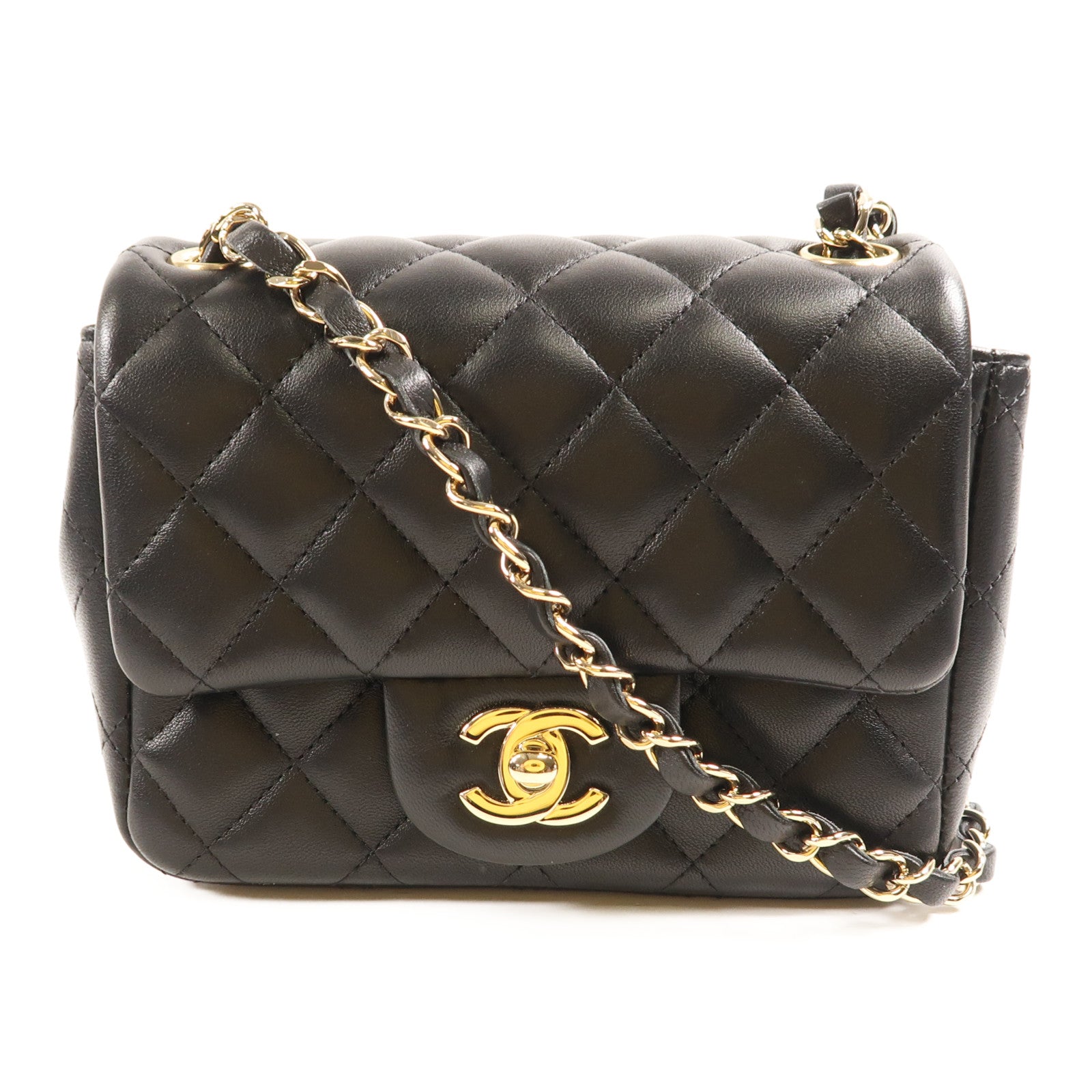 CHANEL 羊皮皮革Mini Classic 17銀扣鏈帶肩背袋