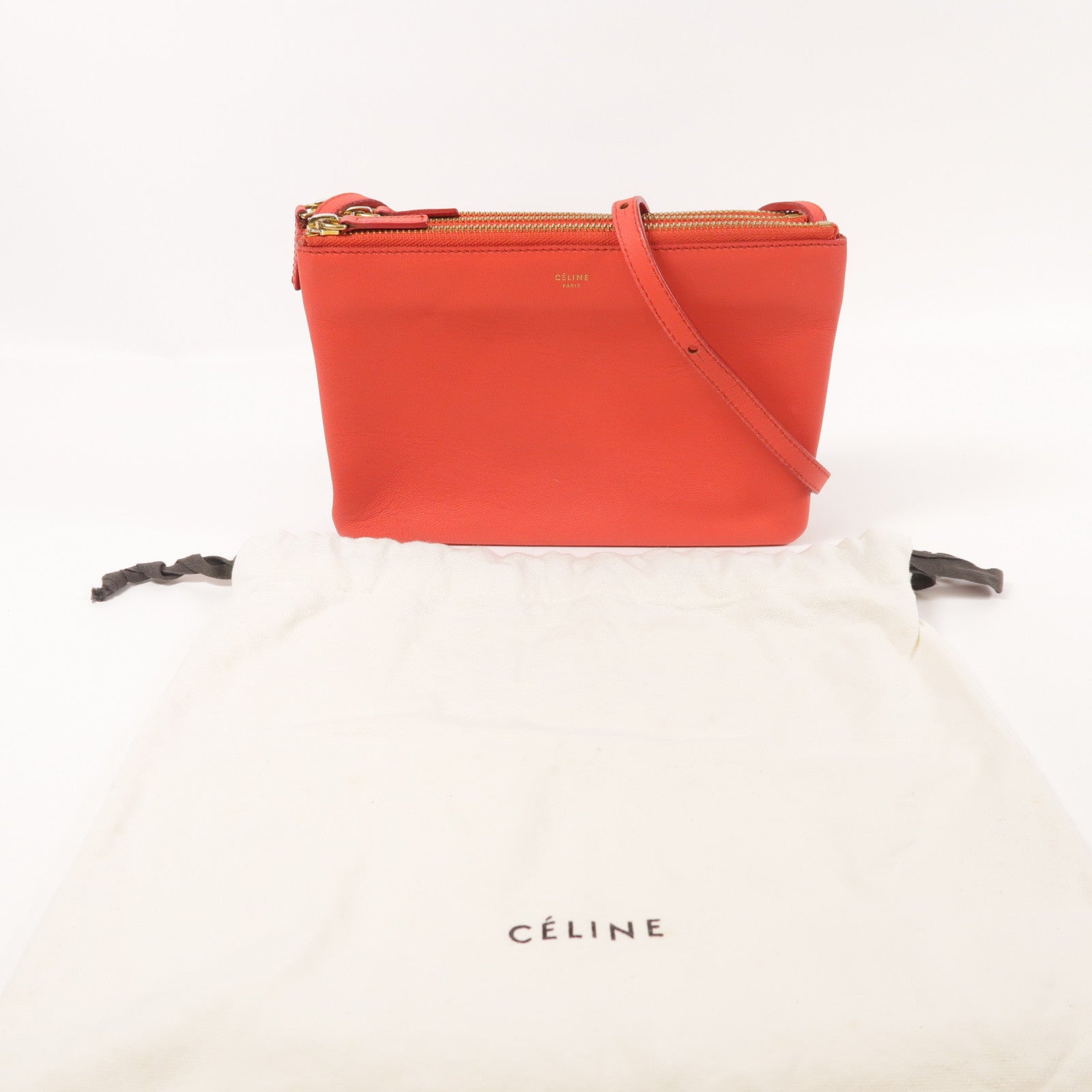 CELINE 羊皮皮革Trio金扣肩背袋