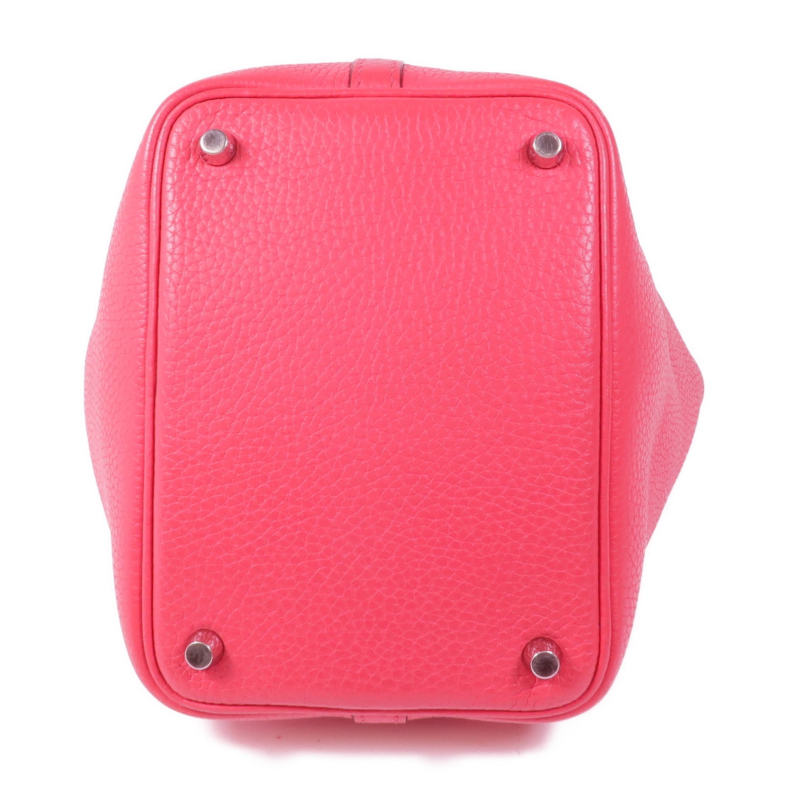 HERMES Clemence皮革Picotin PM銀扣手挽袋Rose Extreme