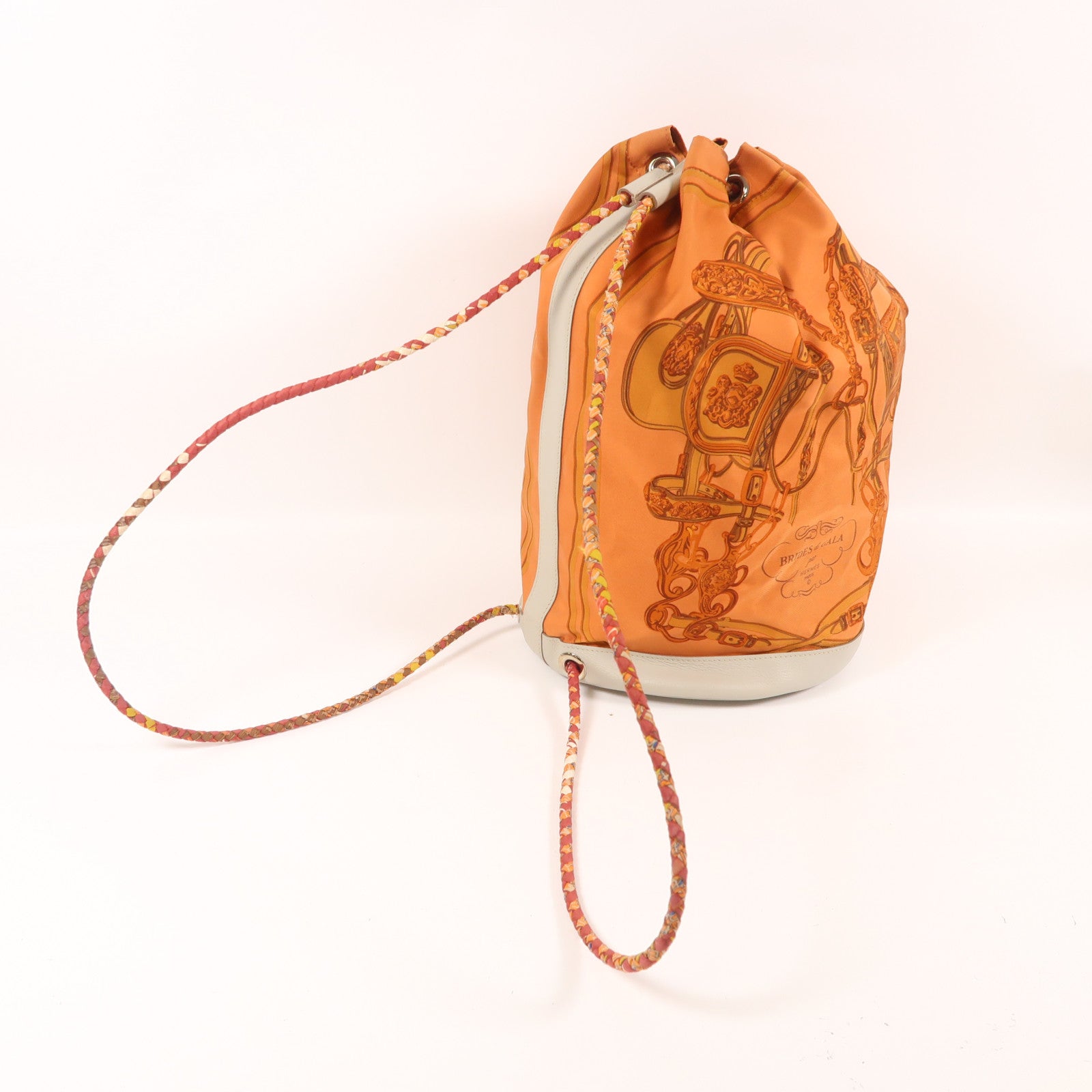 HERMES 絲質Soie Cool銀扣背包橙色
