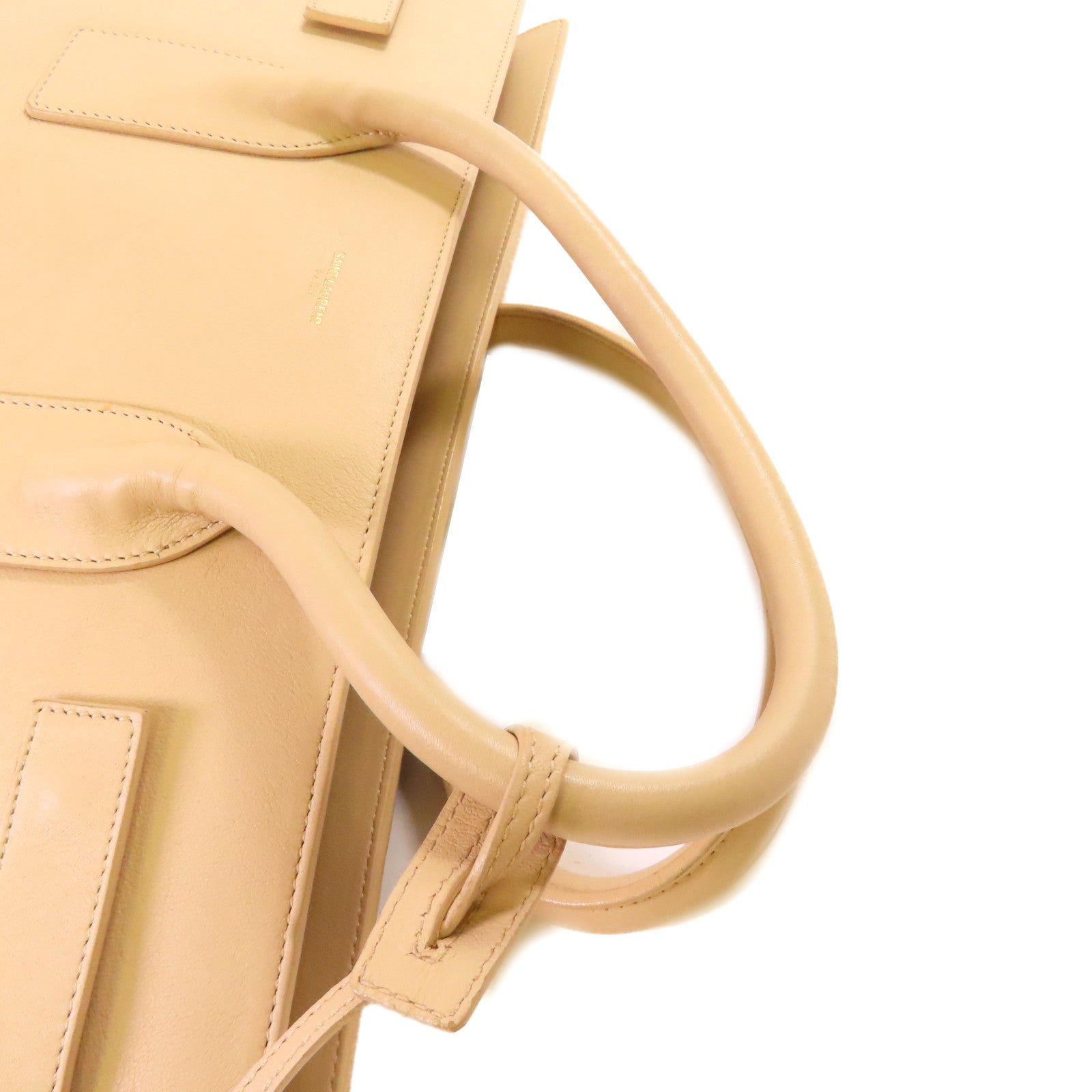 SAINT LAURENT 牛皮皮革Sac De Jour Large Shoulder Bag肩背袋杏色