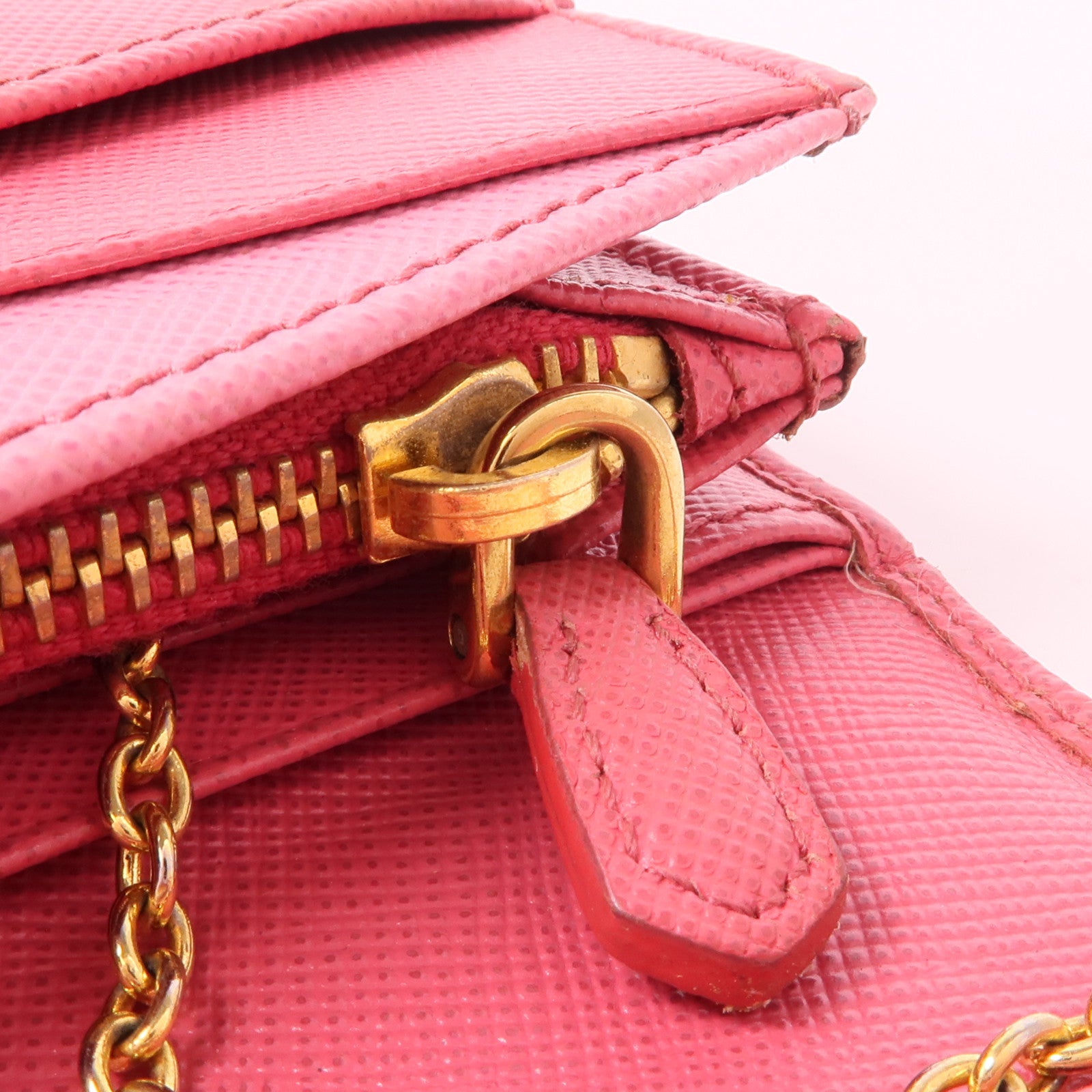PRADA GHW Long Button Wallet 1M1132 Saffiano Leather Pink