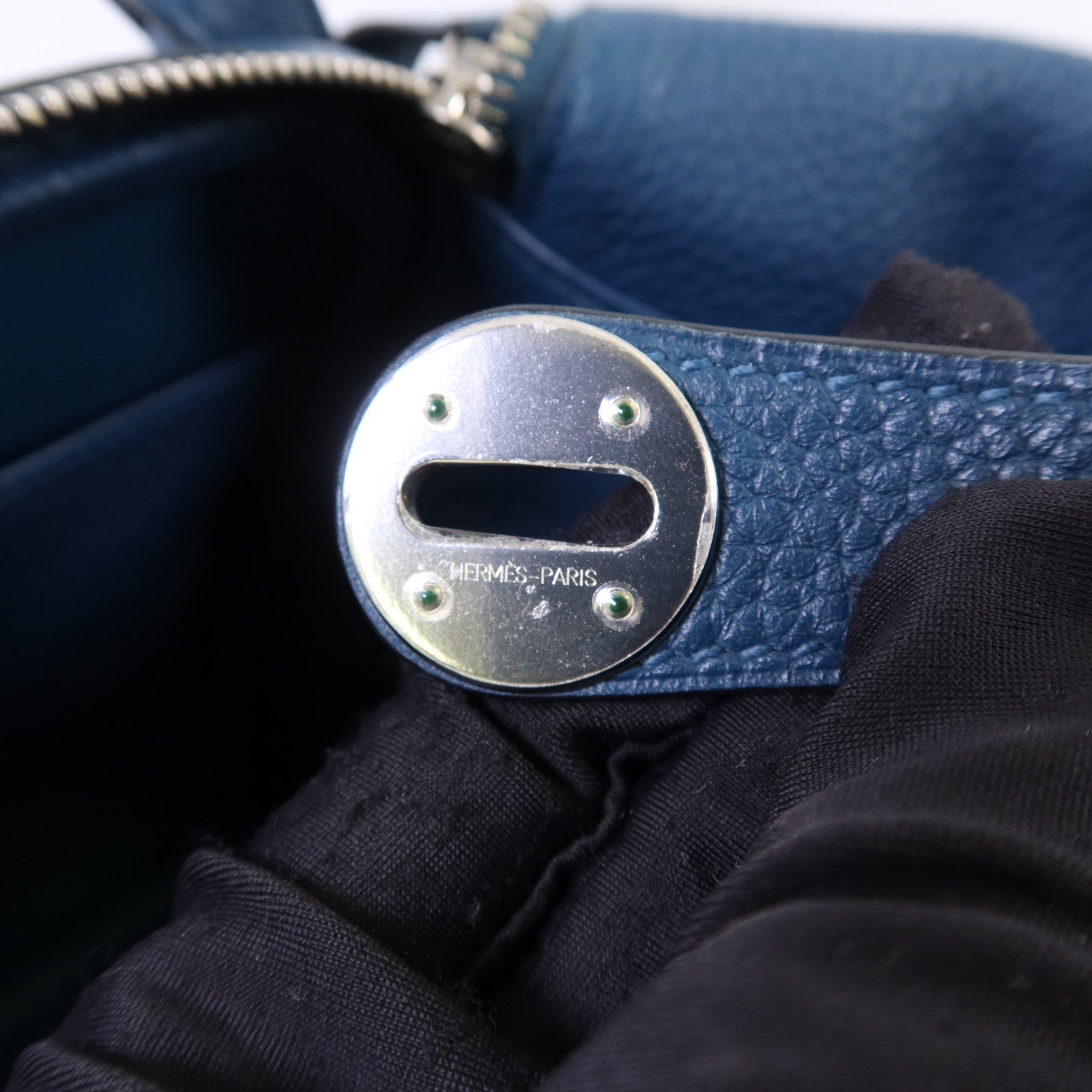 HERMES Clemence皮革Lindy 30銀扣手挽肩背兩用袋Bleu Jean