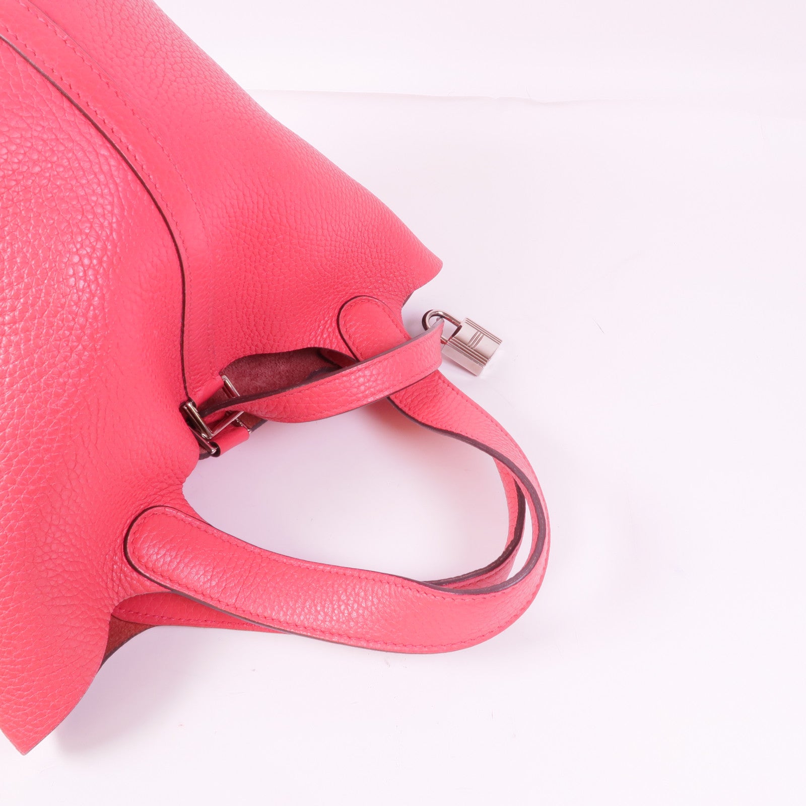 HERMES Clemence皮革Picotin PM銀扣手挽袋Rose Extreme