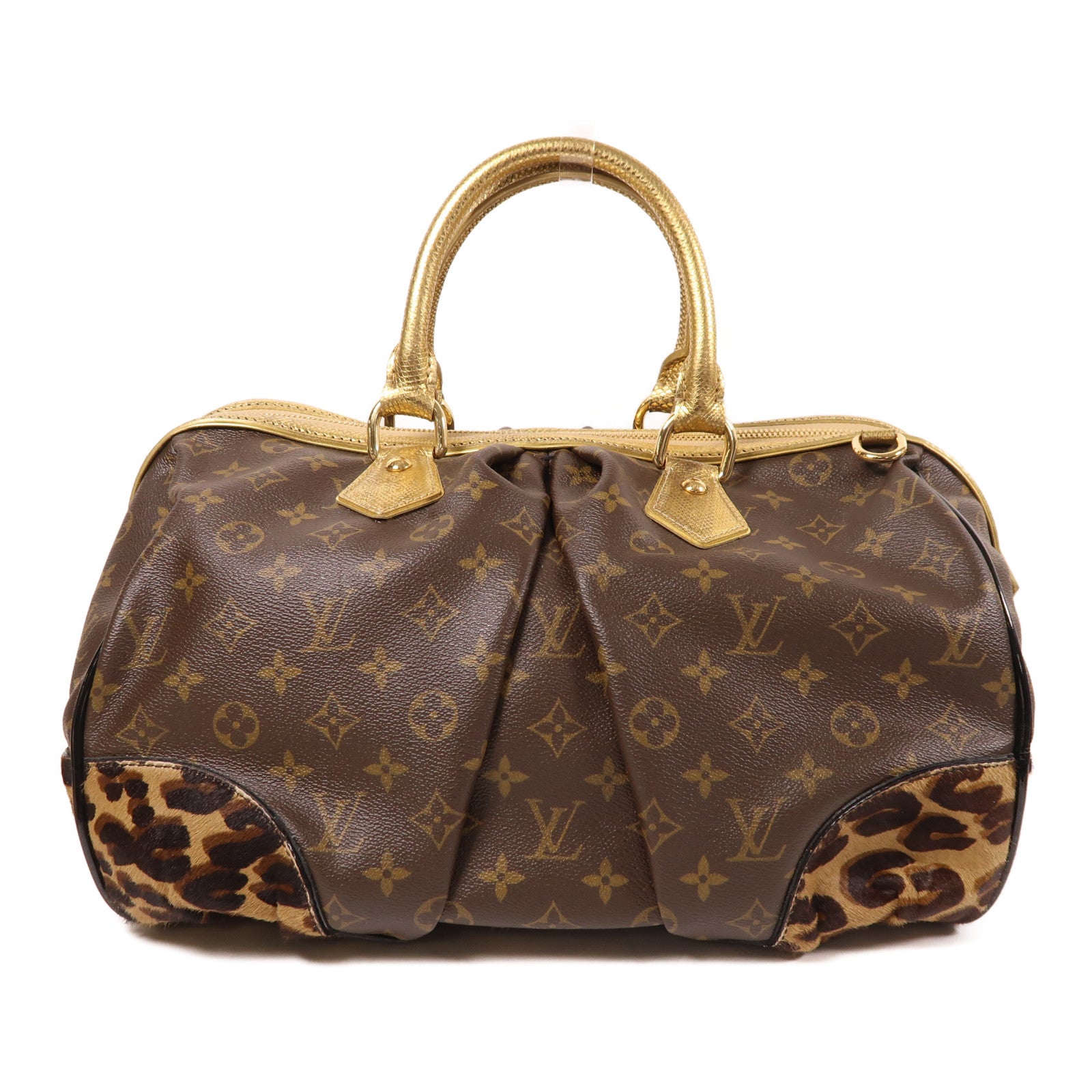 LOUIS VUITTON 【激減優惠】Monogram/蛇皮皮革/馬毛Leopard Steven金扣手挽肩背兩用袋