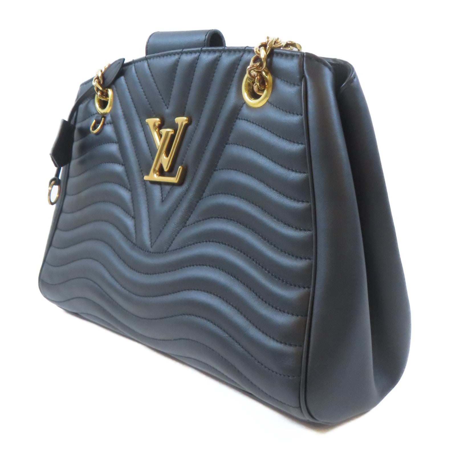 LOUIS VUITTON 牛皮皮革New Wave Tote金扣鏈帶肩背袋黑色