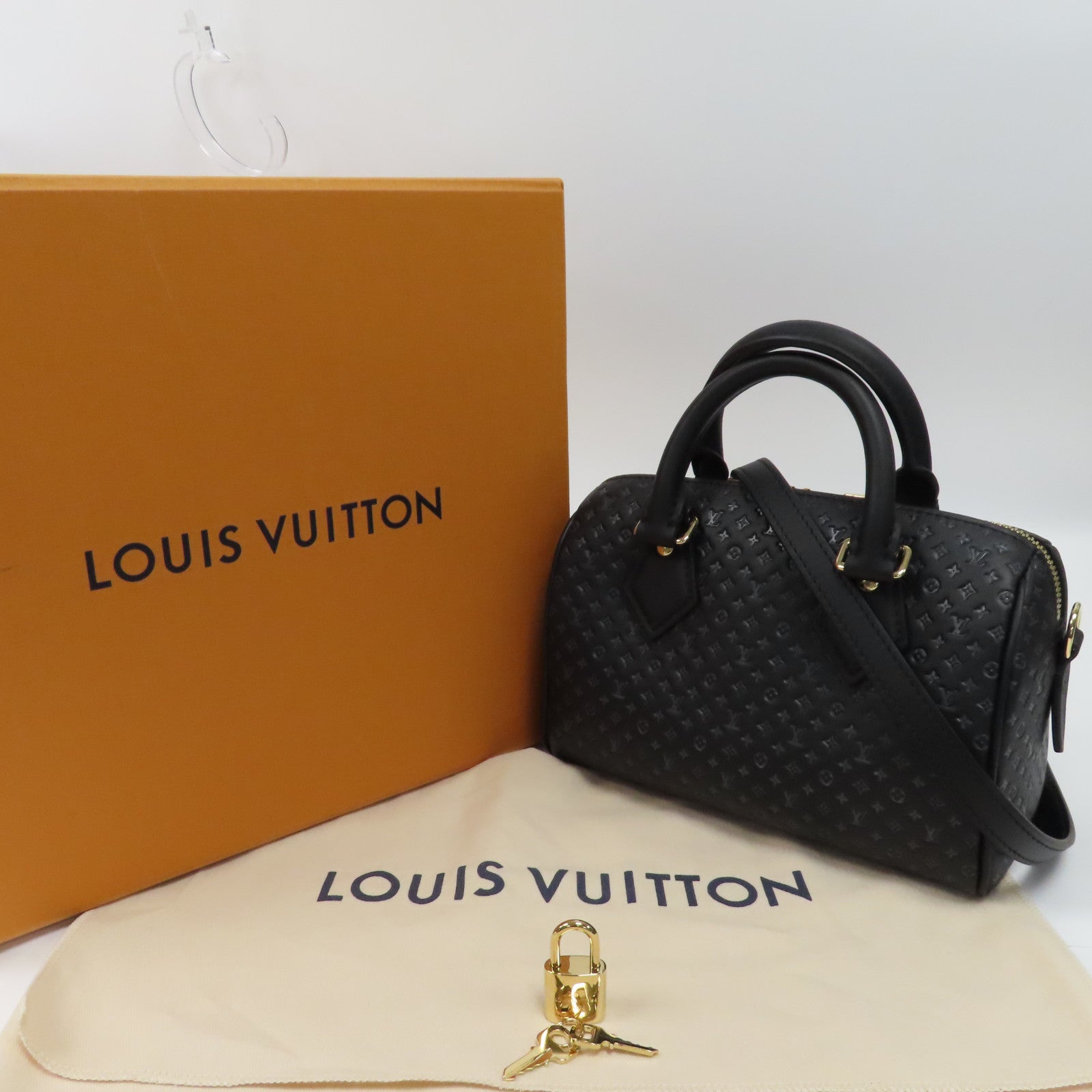 LOUIS VUITTON Nanogram Speedy Bandouliere 20金扣手挽肩背兩用袋黑色