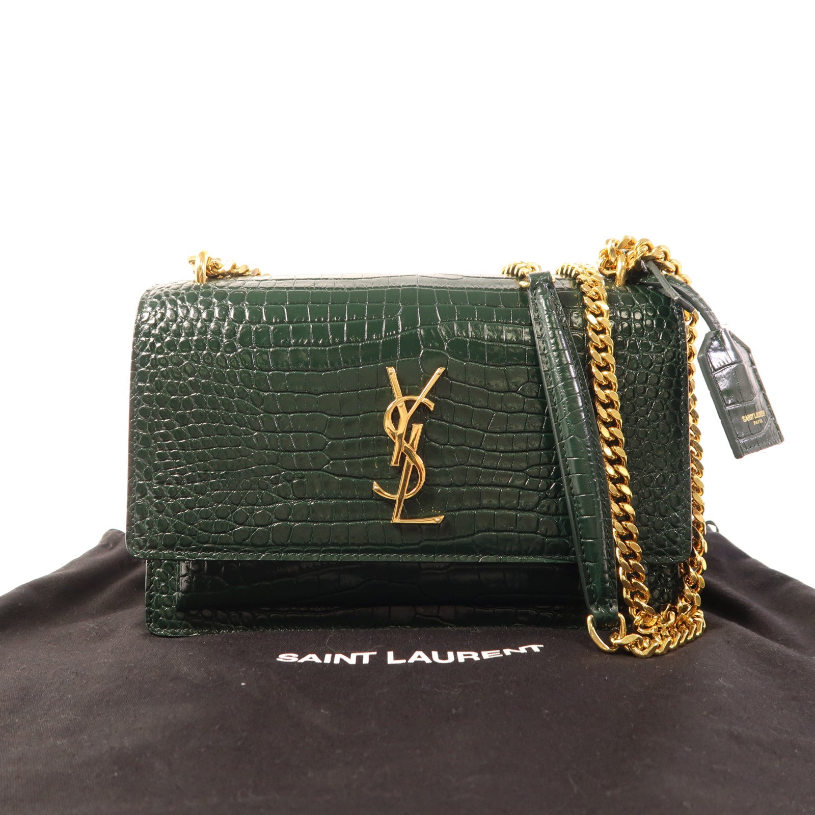 SAINT LAURENT 牛皮皮革Sunset Medium金扣鏈帶肩背袋