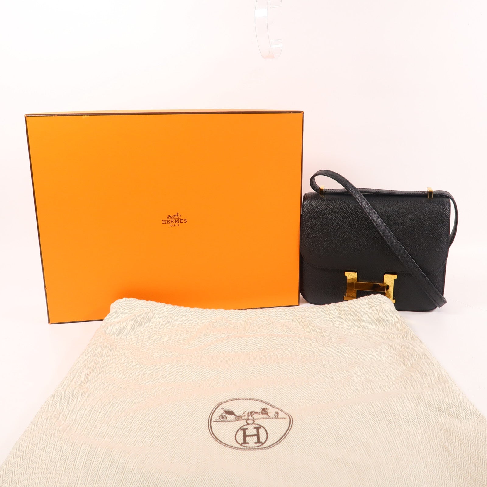 HERMES Epsom皮革Constance Mini肩背袋Noir Black