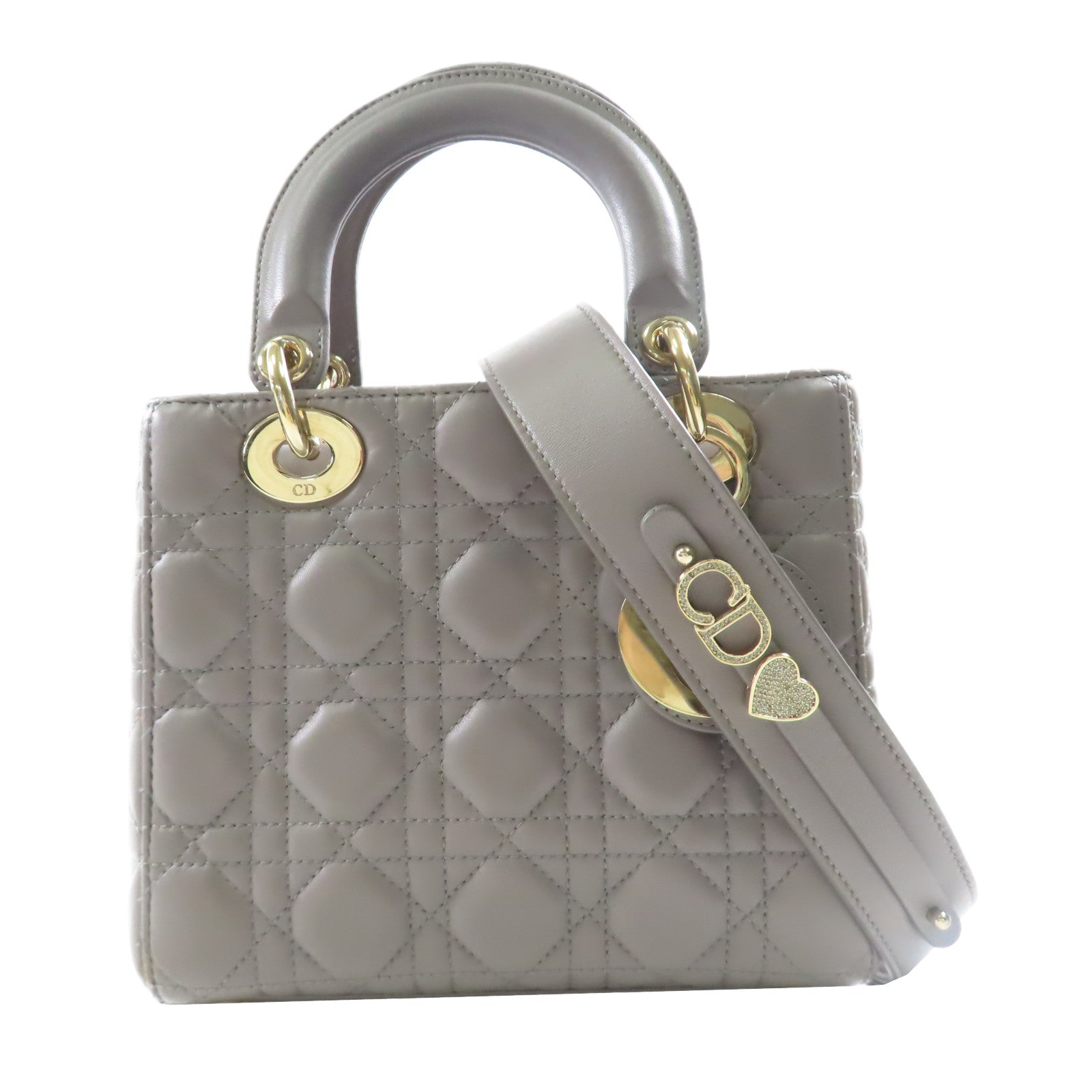 Dior 皮革Lady Dior My ABC Dior金扣手挽肩背兩用袋灰色